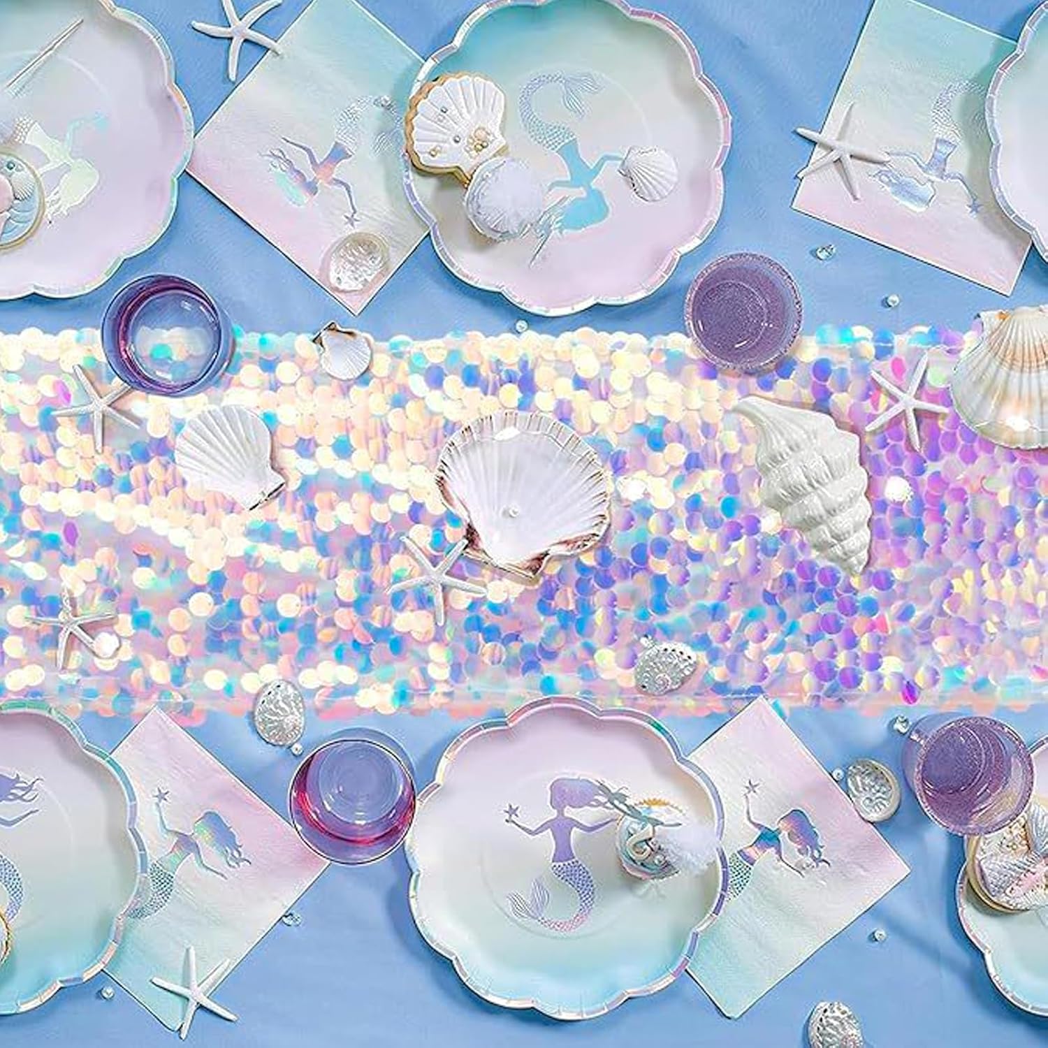 Table Runner, Sequin Table Runner for Mermaid Party Table Runner Holographic Shiny Table Decoration for Weddings, Christmas, Parties, Baby Showers