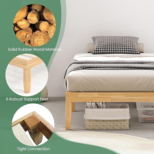 Miniatura 86 de KOMFOTT Base de cama de plataforma de madera de 14 pulgadas, tamaño individual, base de colchón de madera con marco de madera de goma, fuerte Marrón