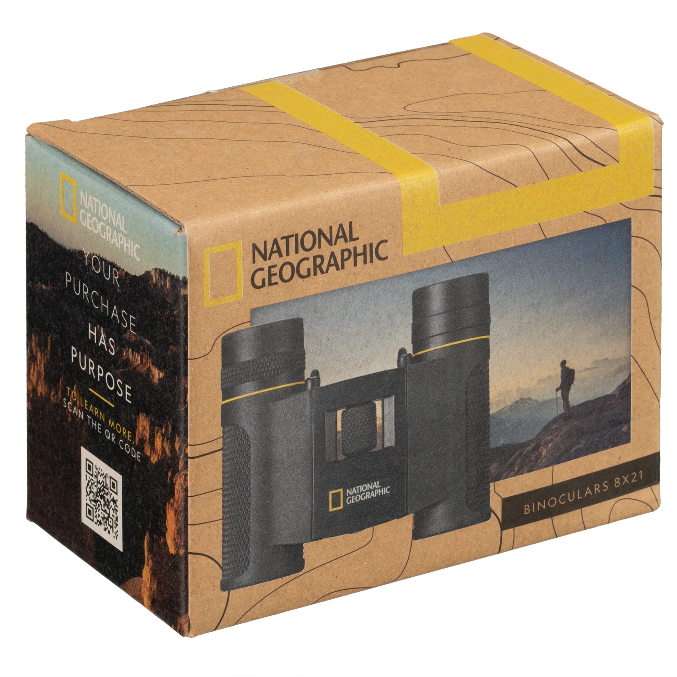 National Geographic Binocolo tascabile 8 x 21 con conchiglie pieghevoli per portatori di occhiali, gommatura, rivestimento completo, funzione pieghevole e borsa per il trasporto