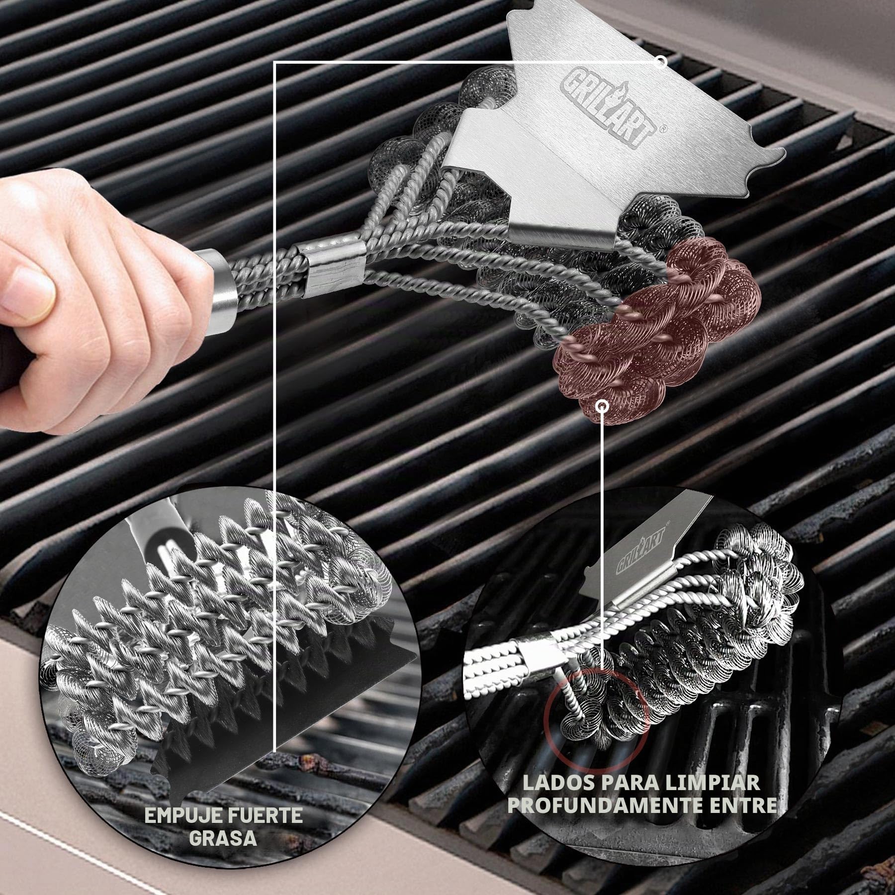Cepillo de parrilla y raspador sin cerdas – seguro para barbacoa mejor calificado Limpiador inoxidable 45,72 cm Accesorios seguros porcelana/gas Weber/parrilla carbón Regalos los amantes la