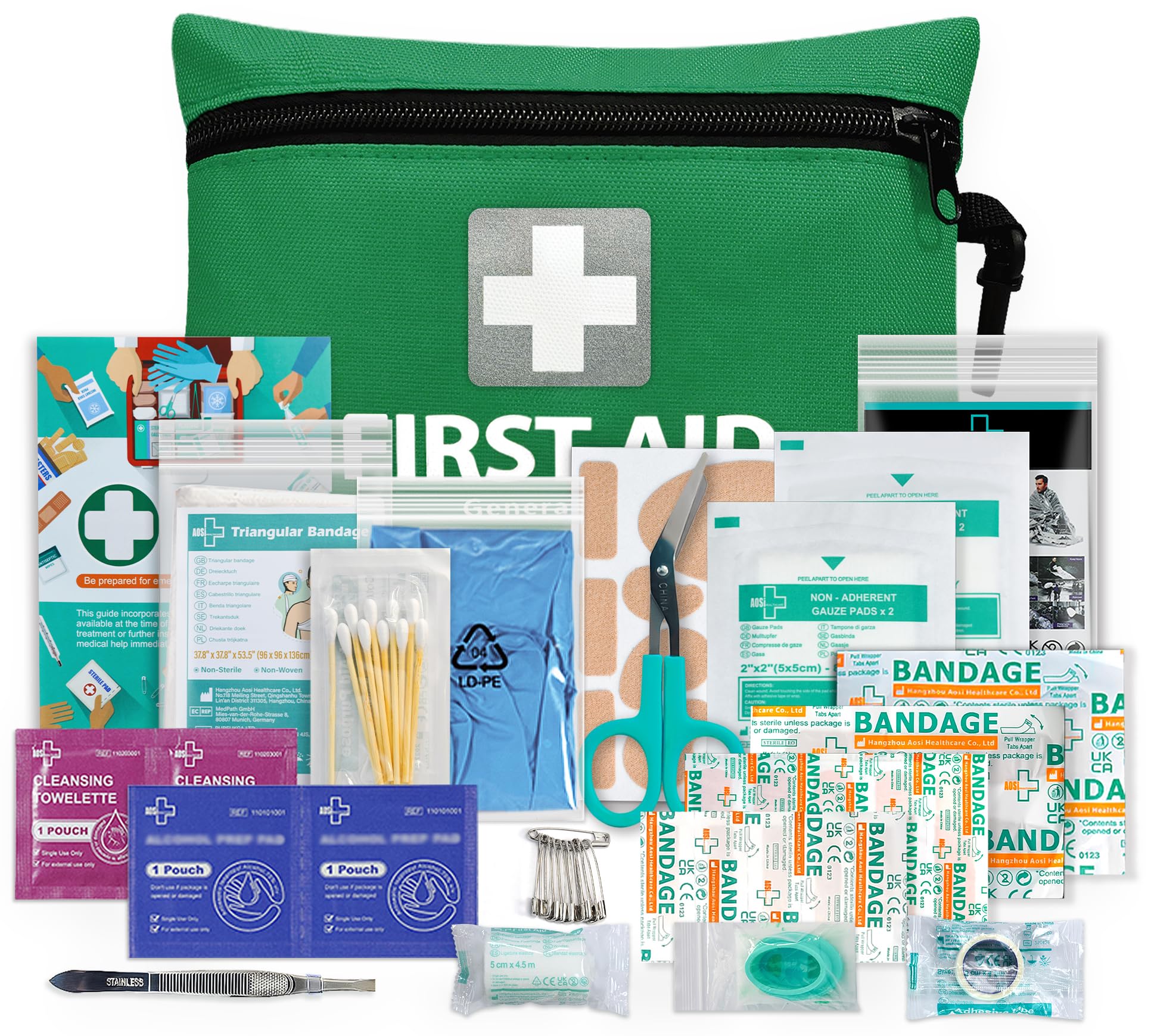 General Medi Mini First Aid Kit, 92 Pieces Small First Aid Kit - Includes Emergency Foil Blanket, Scissors for Travel, Home, Office, Vehicle, Camping, Workplace & Outdoor (Green)