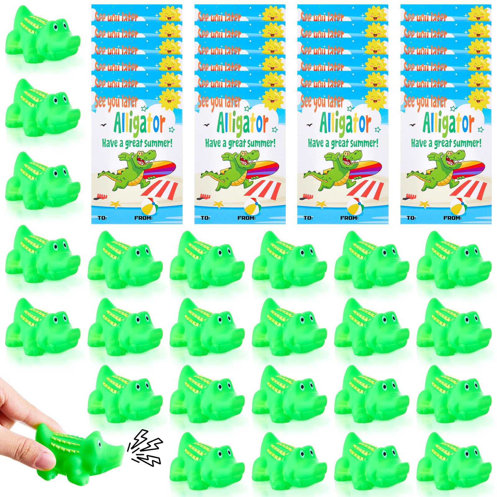Sotiff 24 Sets End of The Year Gifts for Students from Teacher Rubber Crocodile Toy with Gift Cards Mini Alligator Toys for School Students Kids Office Summer Supplies