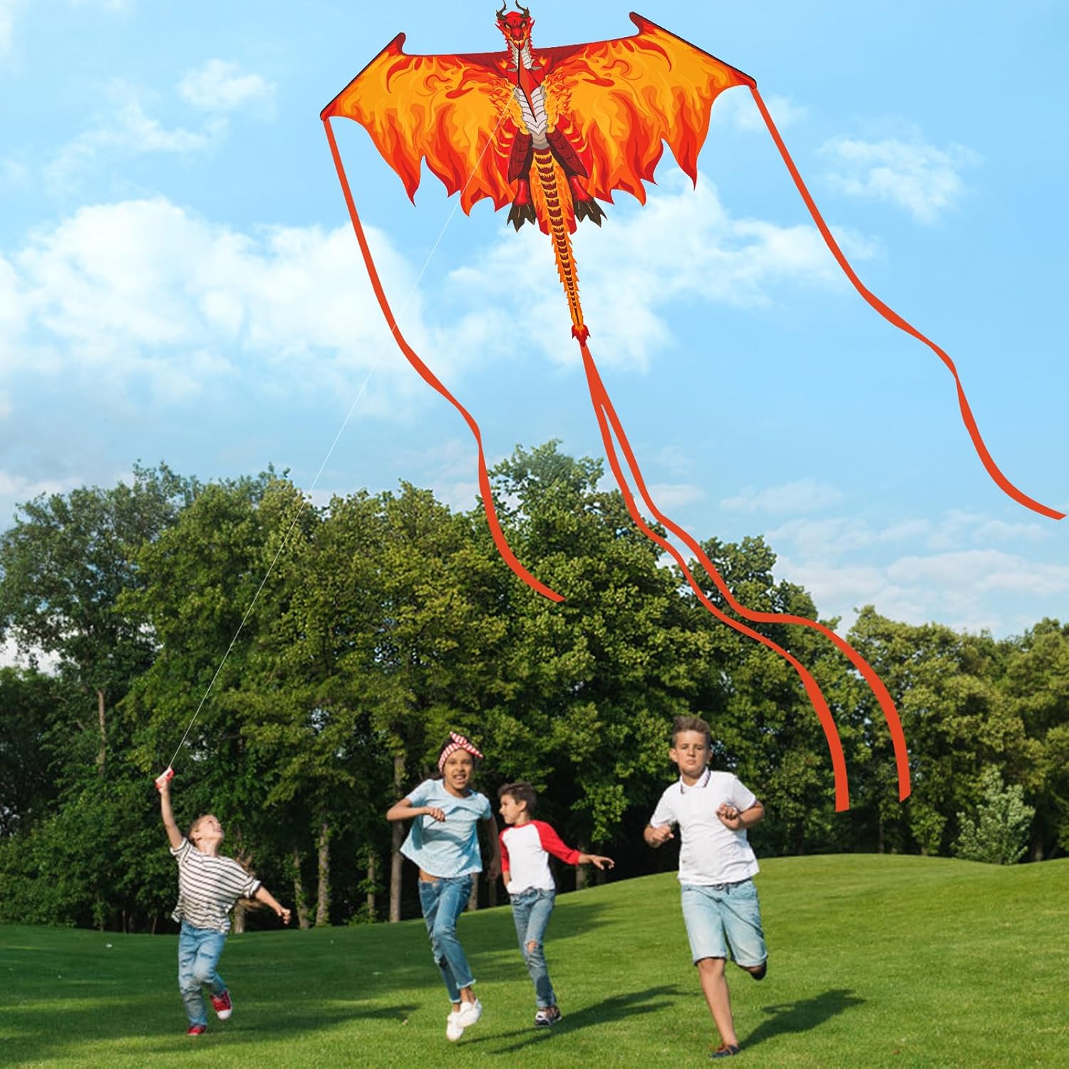 Dragon Kite for Adults, Kites for Kids Ages 4-8 8-12 Easy to Fly, Kids Kite for Boy Girls, Beginners, Beach Trip Park Family Outdoor Games (Fire Red)