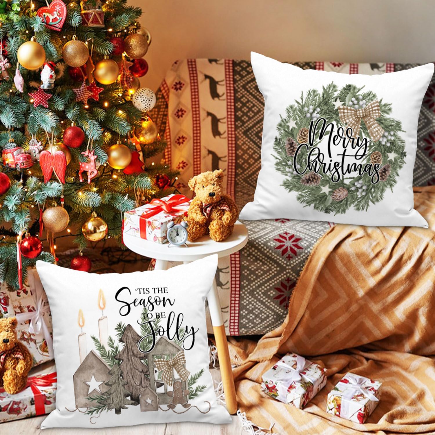 Lanpn 45x45 Christmas Throw Pillow Covers Set of 4 - Image 2