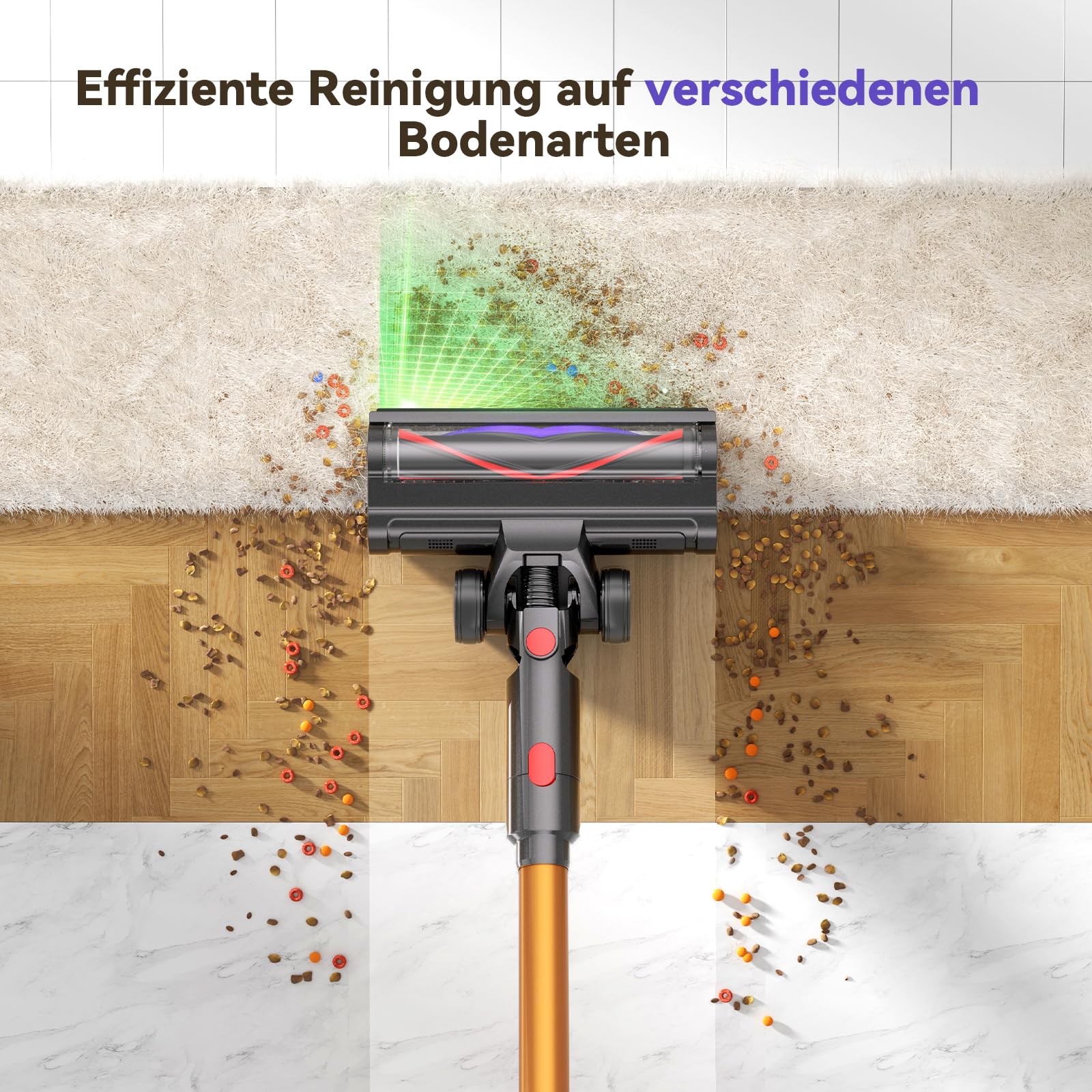 TechRise 8-in-1-Funktion Akku Staubsauger 45000Pa/500W/60Min, Display | Anti-Tangle-Bürste, Staubsauger Kabellos mit Display, Stielstaubsauger für Zuhause, Tierhaare/Teppiche/Hartböden