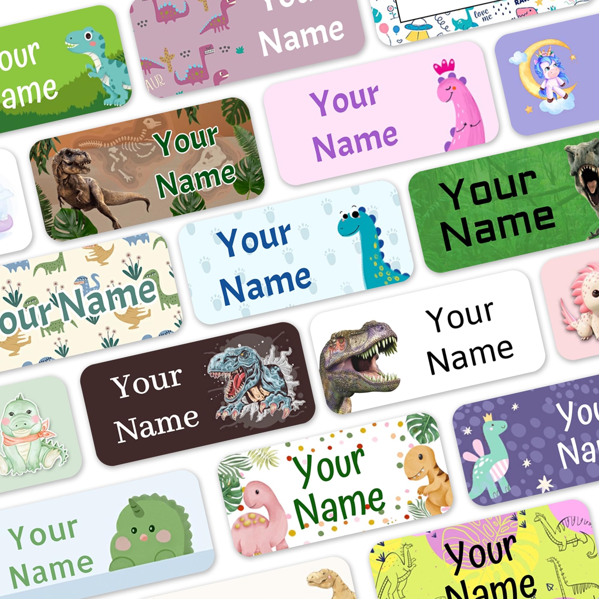 Dinosaur Stick On Name Labels, Stick on Clothes Labels, Waterproof Washable for Clothes, Personalised School Uniform Stickers, Equipment, Stationery. Nursery, School, Day Care, Hospital (90)