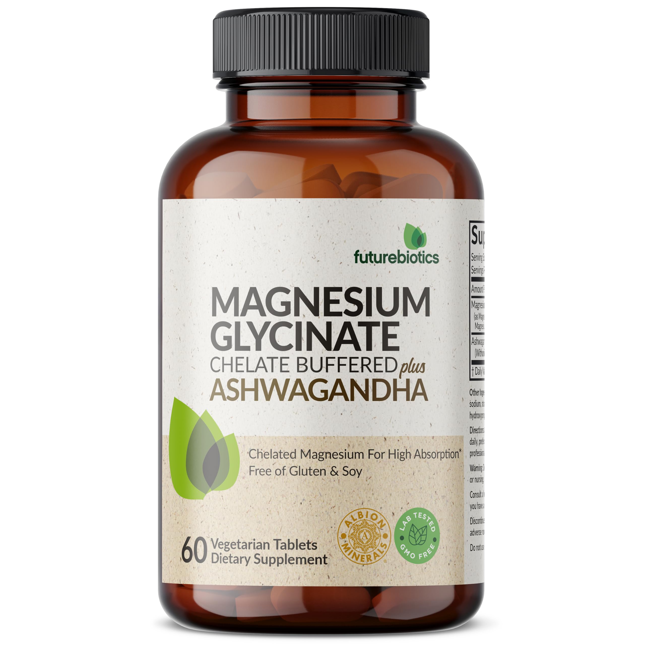 Futurebiotics Magnesium Glycinate + Ashwagandha, 60 Tablets 60 Count (Pack of 1)