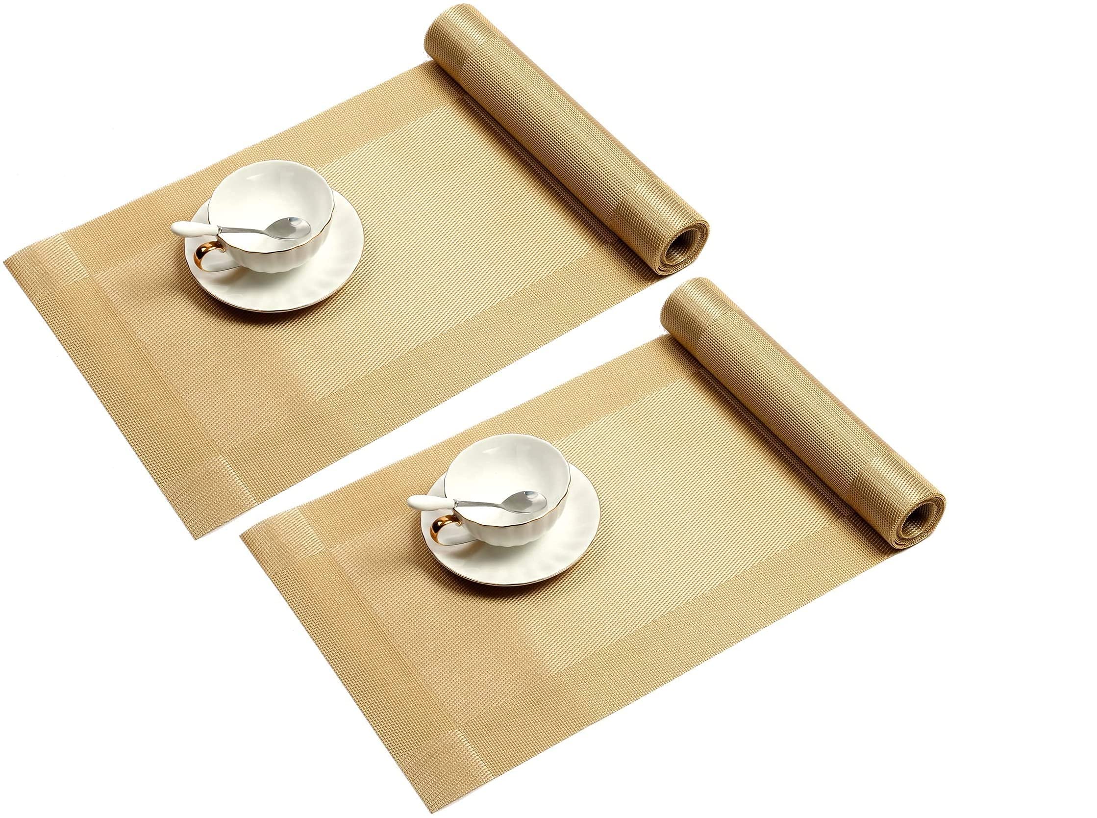 we3 Table Runner Washable Vinyl Brown Table Runner for Kitchen Dining Tea Table Use Heat Insulation PVC Vinyl Weave (Gold, Pack of 2) (B09HM2VCRR) Amazon Price History, Amazon Price Tracker