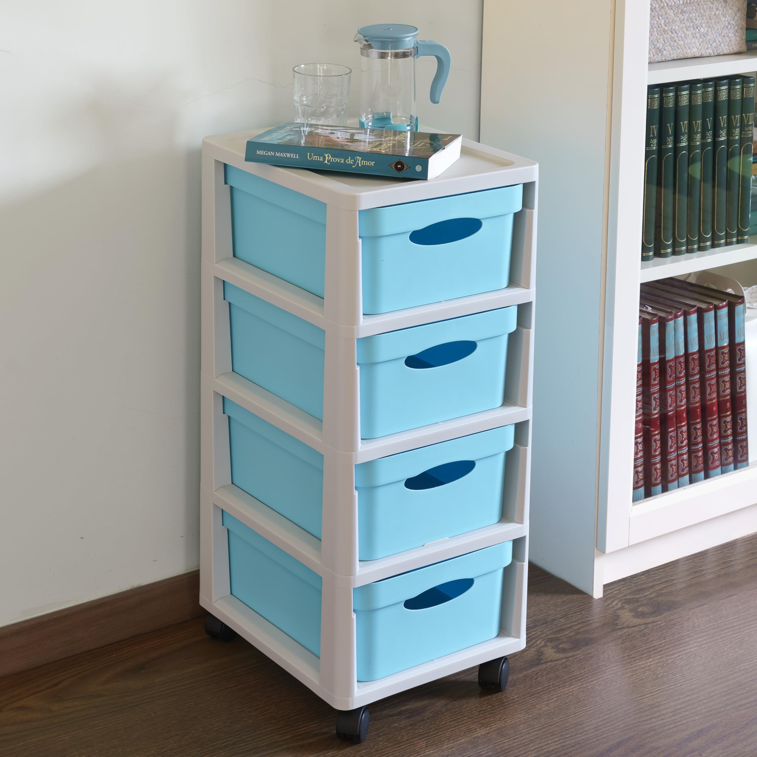 Meuble rangement enfant tour en plastique meuble ecole bac à roulettes boite tiroir empilable jouet bureau chariot a tiroirs colorés - Fabriqué en Europe