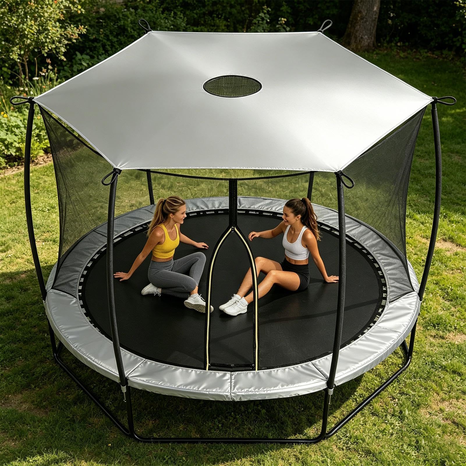 Générique Housse D'ombrage de Trampoline, Ø 183 244 305 366 cm Toit Pare-S-oleil pour Trampoline, Protection Trampolin-e, Anti-UV & Imperméable, Anti-poussière, pour Trampolin-e 6 Barres