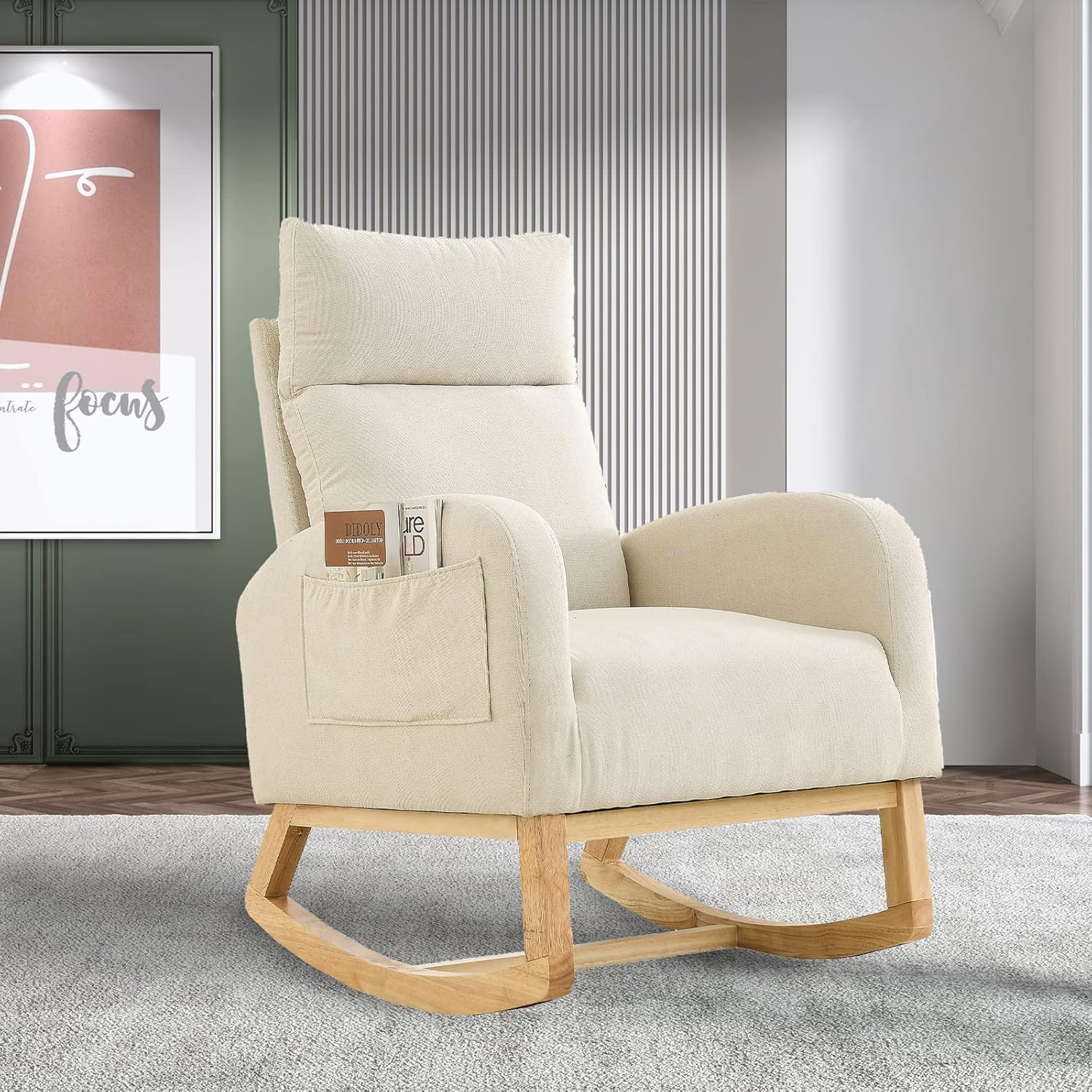 Buy Rocking Chair Nursery,Modern Comfy Armchair with Side Pocket,Mid