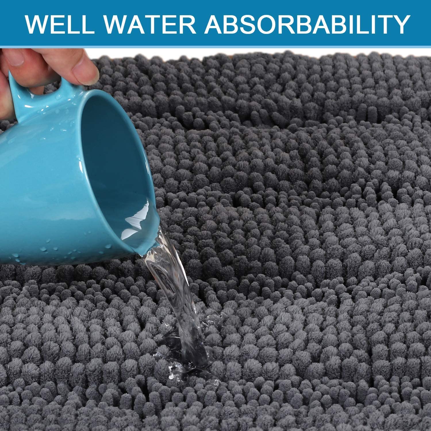 Tapis de bain antidérapant en chenille pour salle de bain et chambre à coucher - Gris - 150 x 50 cm