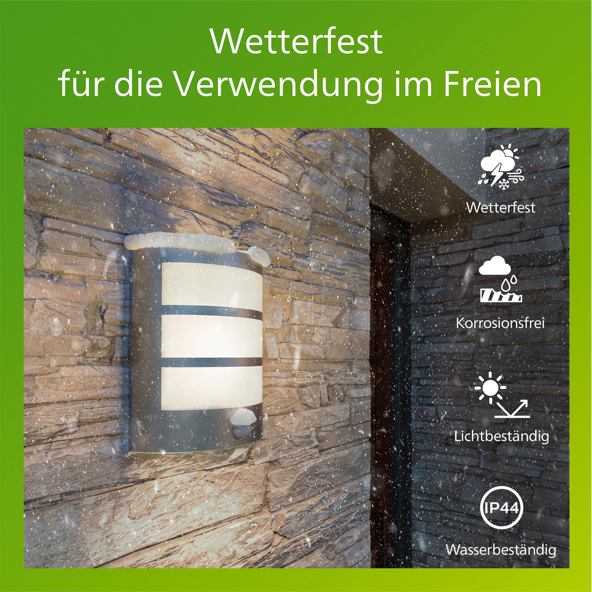 PHILIPS Python LED-Wandleuchte, Außenleuchte mit Bewegungsmelder, Außenbeleuchtung, 5,5 W, 700 lm, 2.700 K Warmweißes Licht, IP44-Wetterfest, Integrierte LED, Langlebig, Aluminium