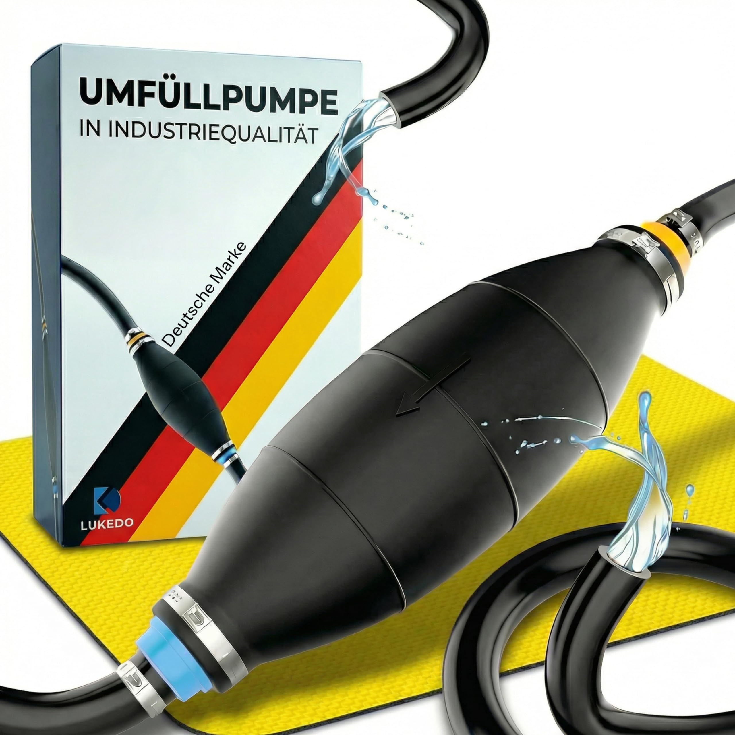 LUKEDO Handpumpe [in Industriequalität] 2 Meter Schlauch - Kraftstoffresistent - Als Benzinpumpe Handpumpe Wasser, Dieselpumpe, Fuel Pump, Kraftstoffpumpe, Benzinpumpe für Kanister oder Absaugpumpe