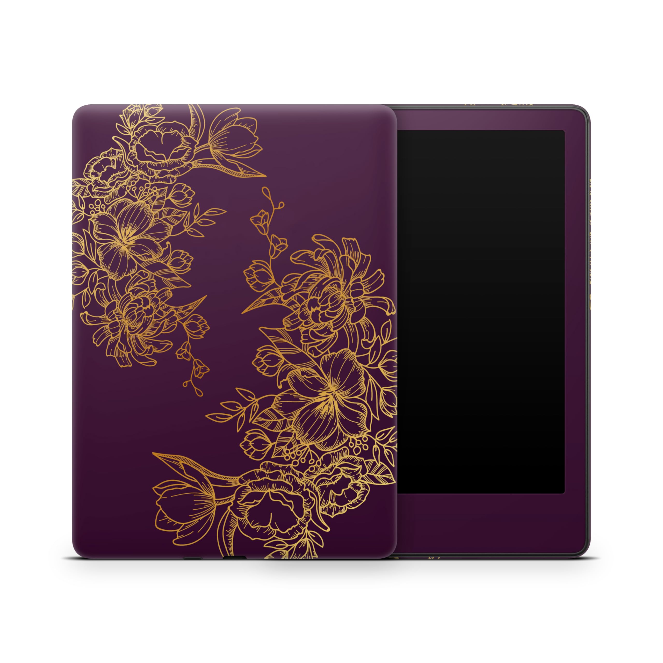 ZOOMHITSKINS Glitter Kindle Skin Compatible with Kindle Paperwhite Gen 12 (2024), Purple Golden Flower Elegant Vintage, Easy Bubble-Free 3M Vinyl Decal, Made in The USA
