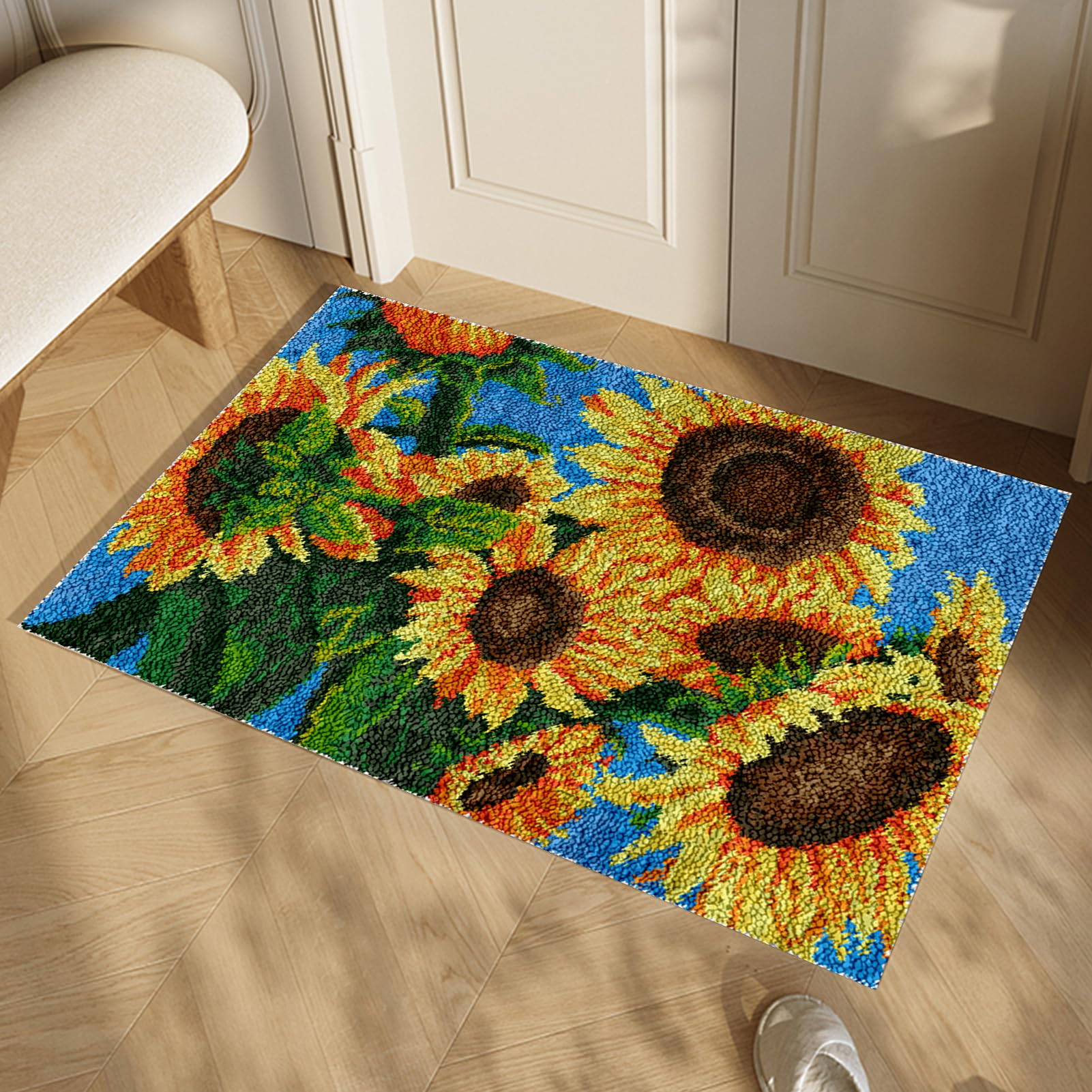 Kit per tappeto con gancio a scatto per adulti, in tela stampata, kit da ricamo, filato all'uncinetto, cuscino da pavimento, grande uncinetto per la decorazione della casa