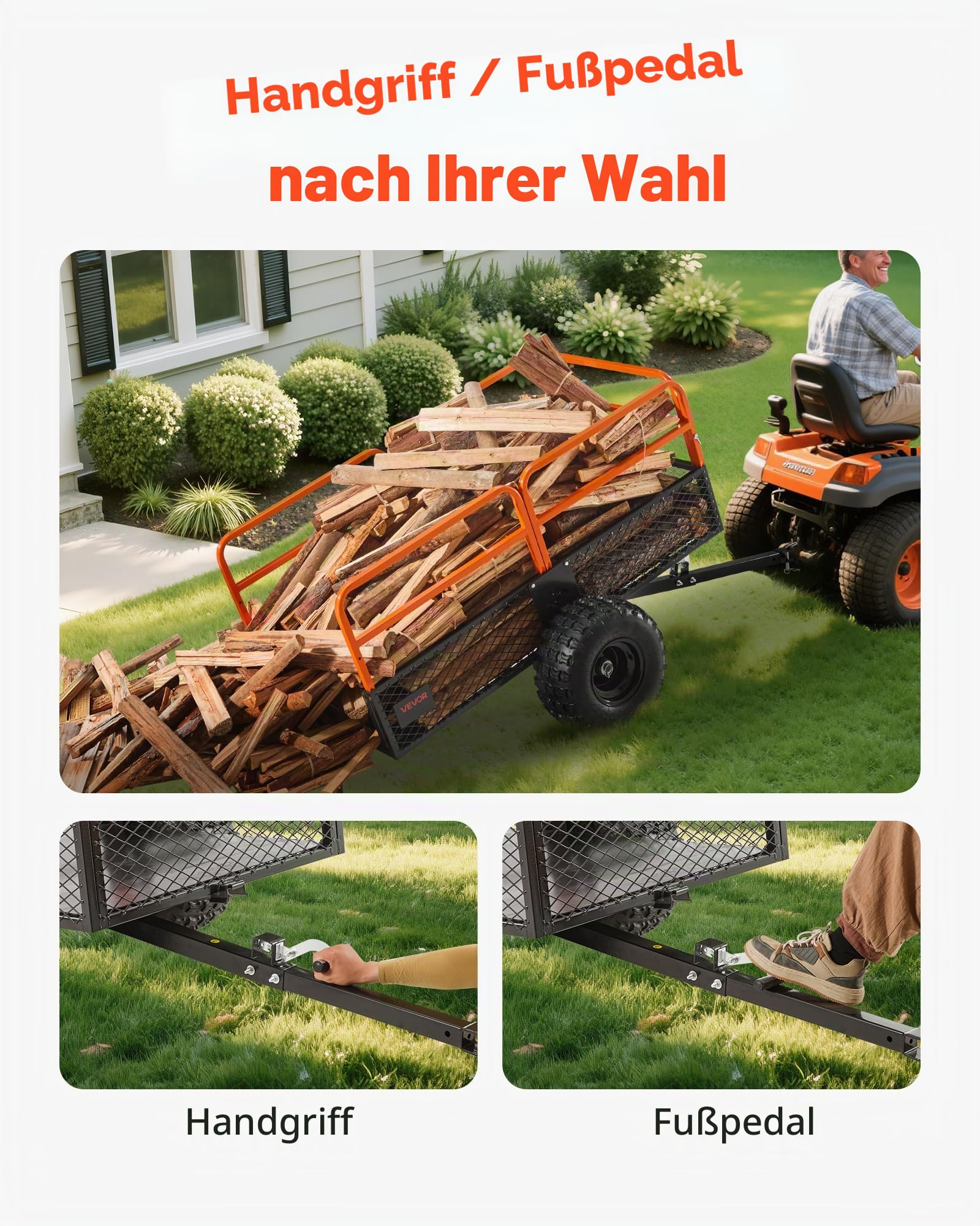VEVOR Kippanhänger, 800,59 kg, ATV-UTV-Anhänger aus Stahl zum Hinterherziehen, Kipper mit Abnehmbarer Rückwand, Gartenanhänger zum Hinterherziehen für Rasenmäher, Traktoren und Gartenabfälle