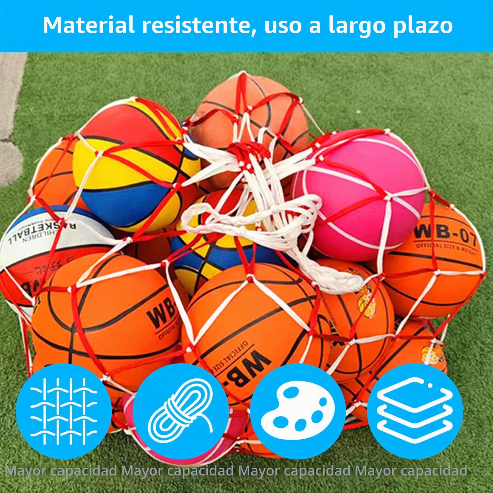 2 bolsas de red para baloncesto y fútbol, bolsa de malla portátil de nylon, multiusos para voleibol, fútbol