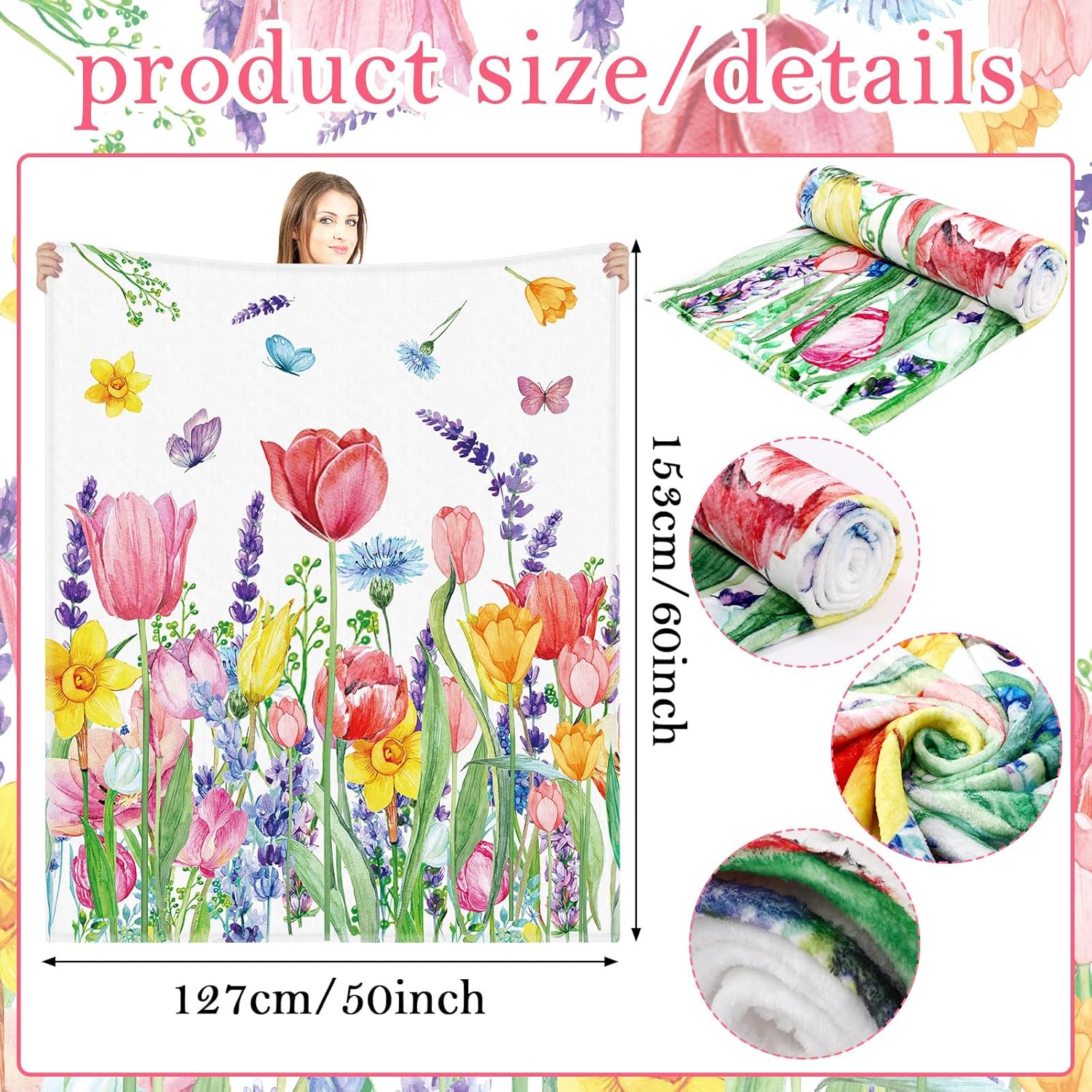 Buryeah Tulip Blanket Spring Summer Flower Throw Blanket Home Gifts Soft Seasonal Decor for Women Home Bedroom, 50 x 60 Inch - Image 2