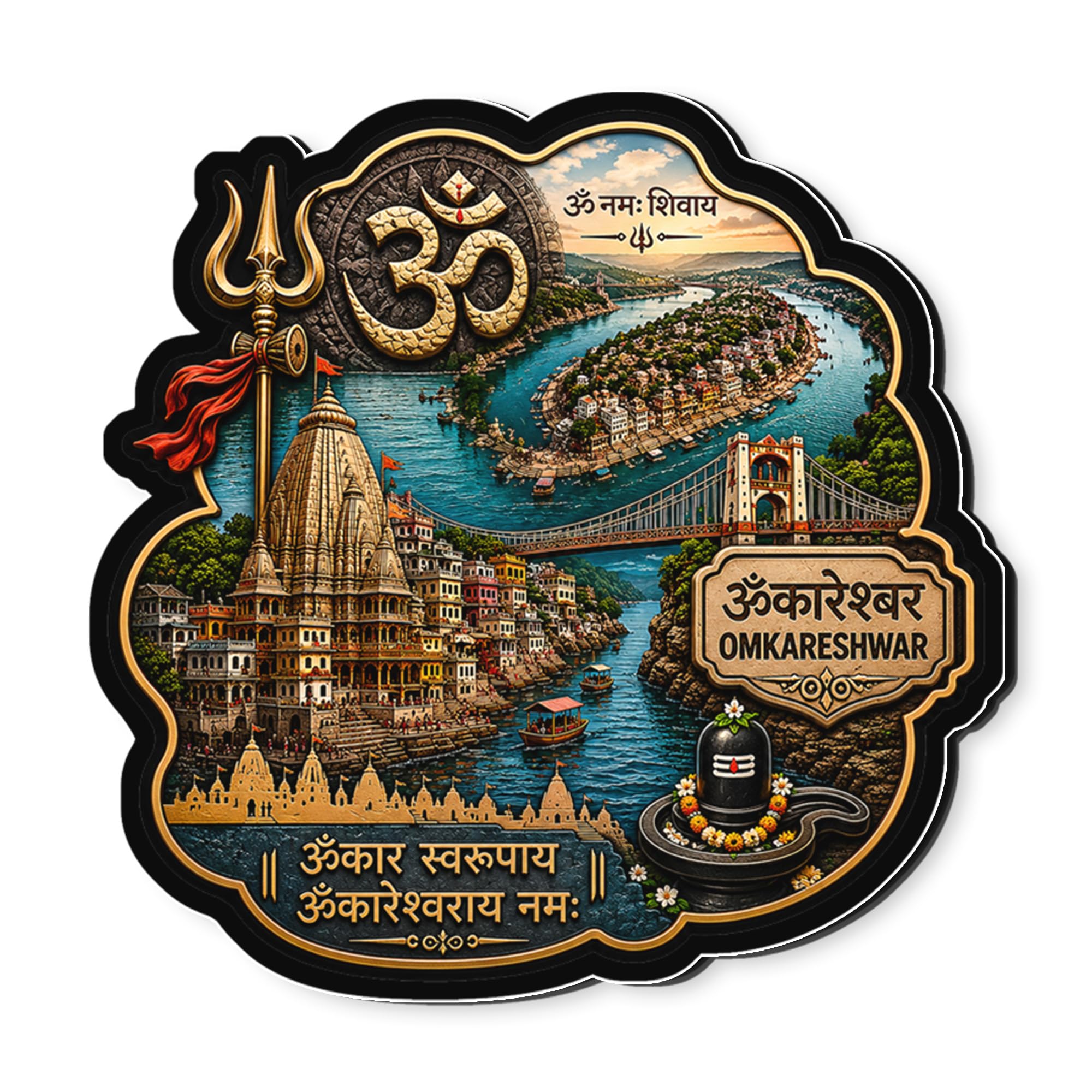 Regalo Casila Omkareshwar Fridge Magnet 8 x 8 CM Jyotirlinga Mahadev Shivling Temple Religious Souvenir Madhya Pradesh India Refrigerator Magnet Kitchen Decor Travel Gift-image-20
