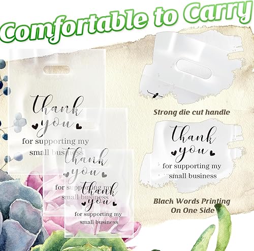 Miniatura 3 de Abbylike 300 bolsas negras de mercancía de agradecimiento con asas troqueladas, bolsas de compras de plástico a granel, 3 tamaños, bolsas de regalo