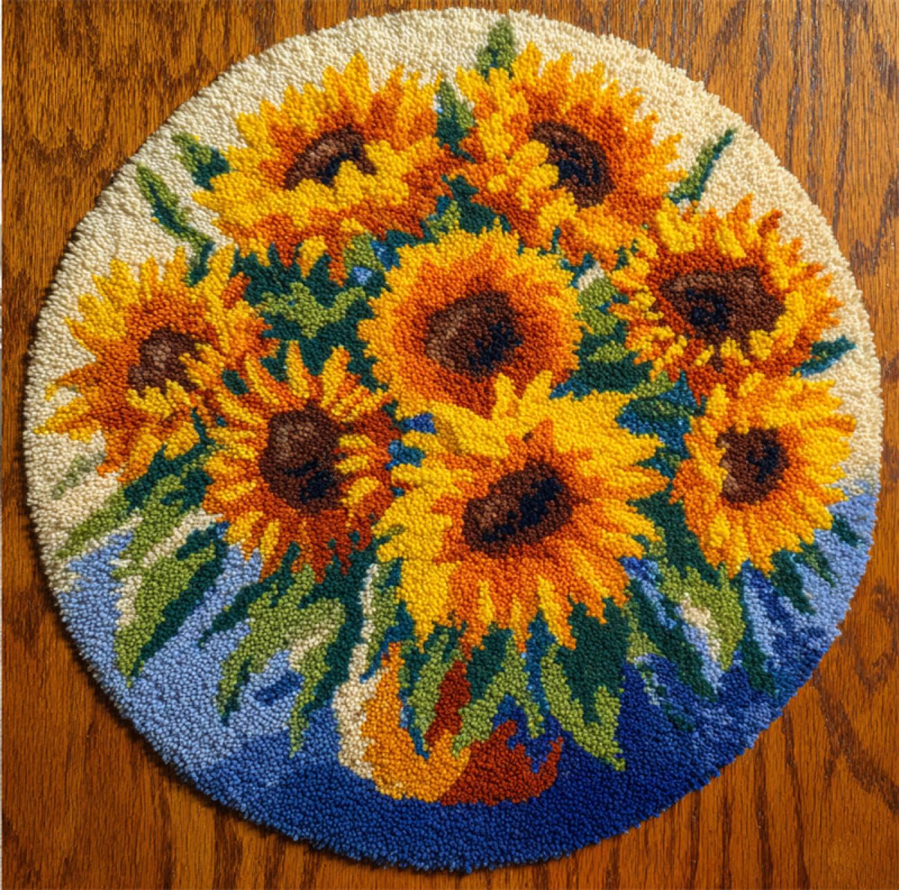 Kitquiver Flowers Latch Hook Kit Rug Sunflower Flowers DIY Crochet Kits Needlework Crafts for Home Decor，Latch Hook Kits for Beginners Adults 50x50cm
