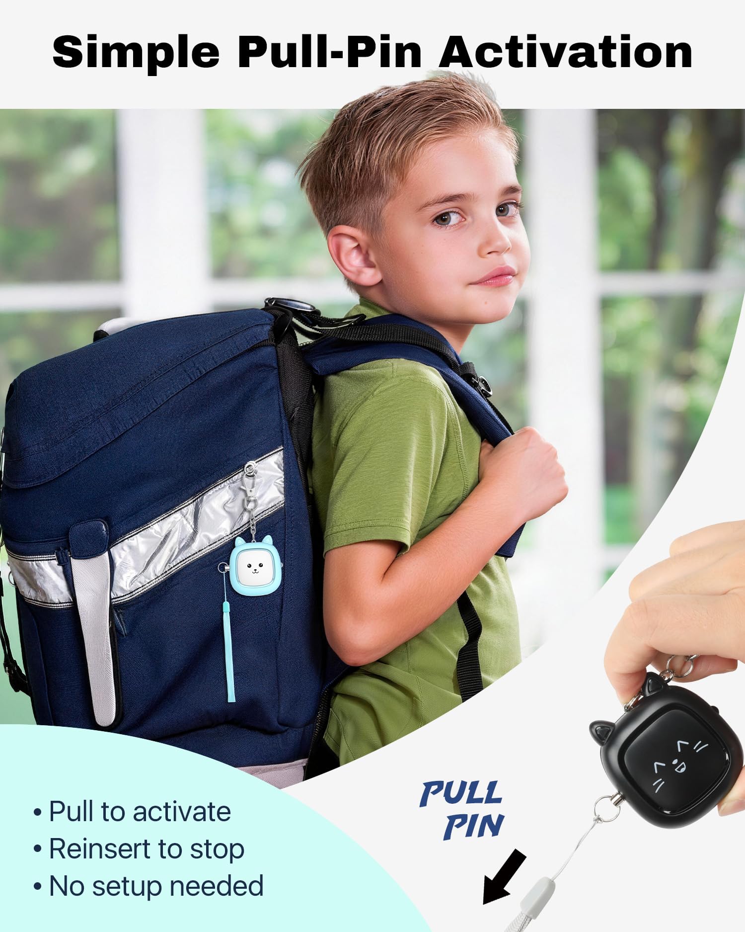 Allarme personale con suono sicuro, 130 dB, allarme di sicurezza, allarme di sicurezza con luce LED, sirena di sicurezza personale per donne, uomini, bambini, anziani, blu/rosa/nero.