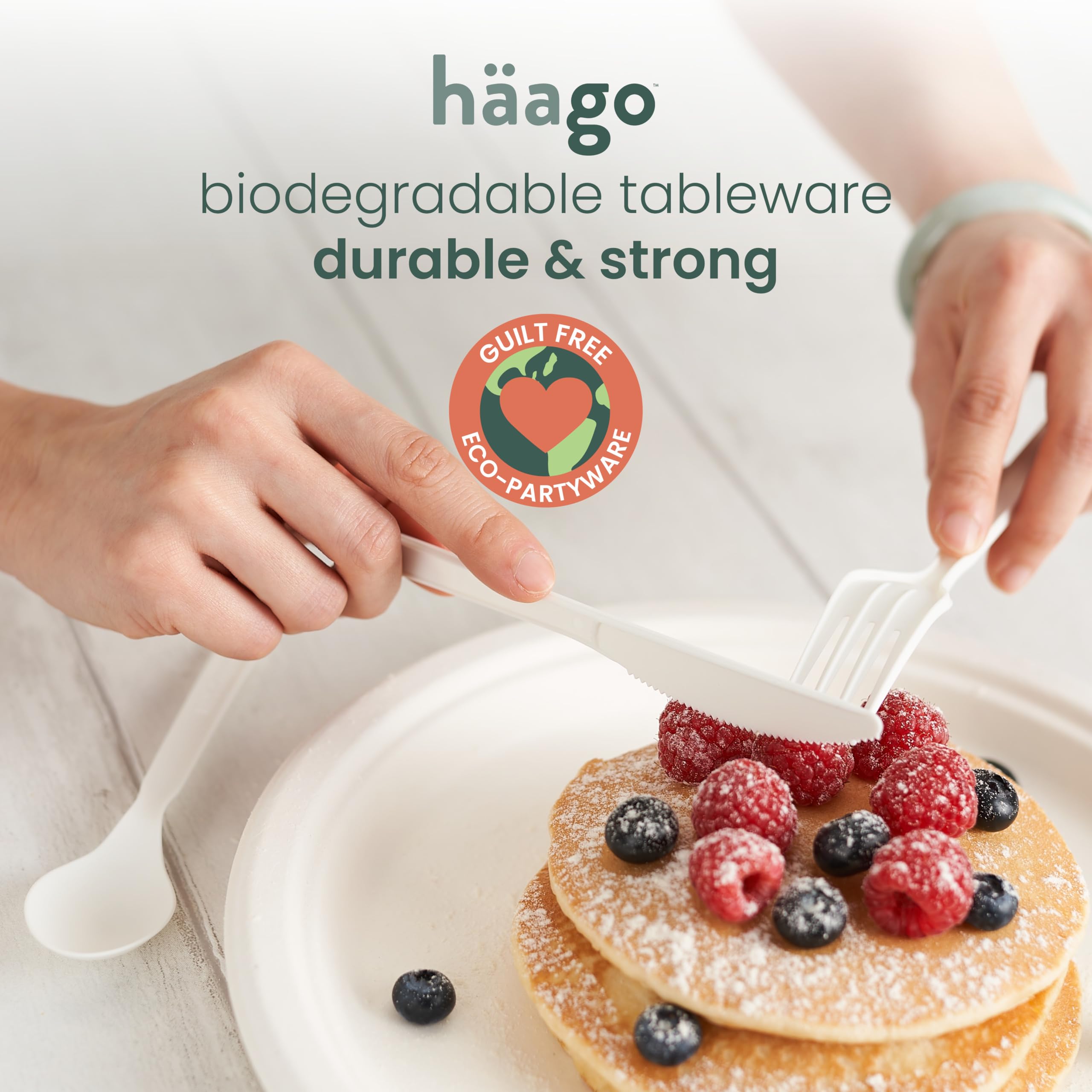 HAAGO 180-częściowy zestaw sztućców wielokrotnego użytku (60 noży, 60 widelców, 60 łyżek, białe, 15 cm) - idealne do cateringu i wesela - wytrzymałe materiały