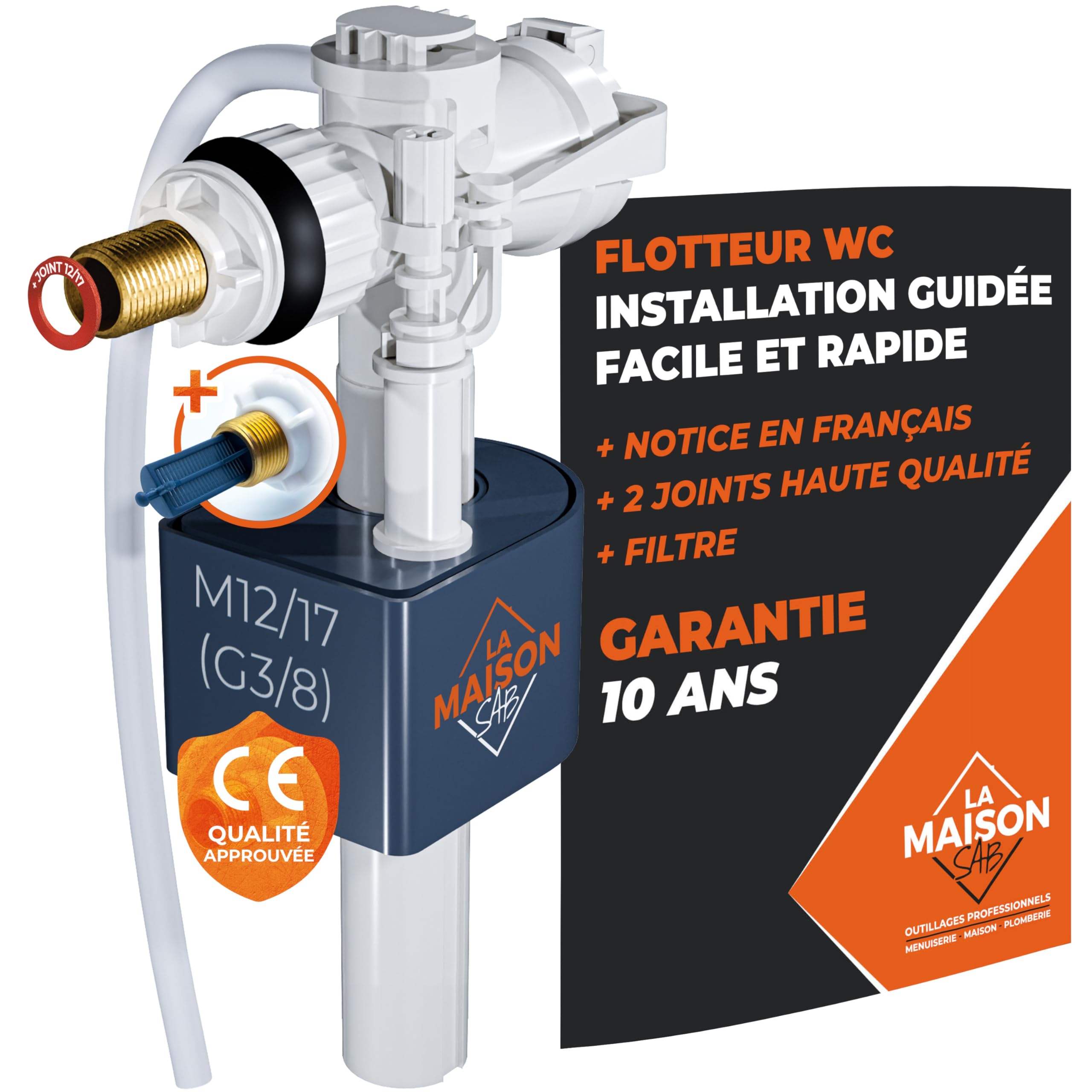 Flotteur WC Durable Robinet à Mécanisme Horizontal pour Toilette avec Joint et Filtre Garantie 10 ans