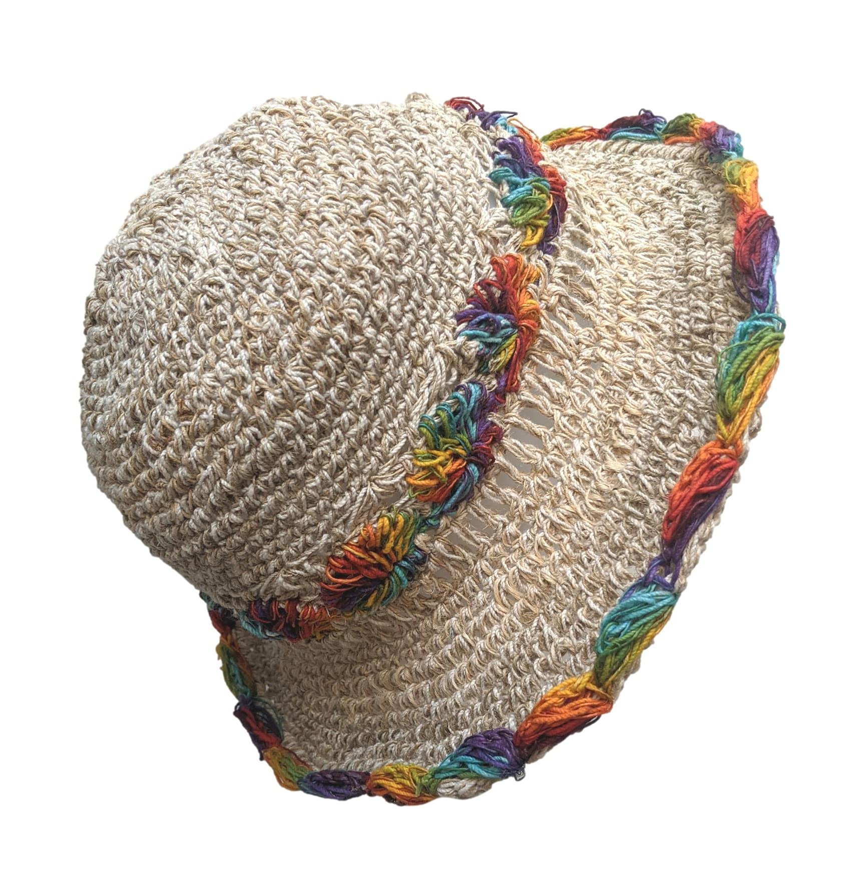 Equal Earth Men's Multi Rainbow Pride Hemp Bucket Hat Floppy Hat Summer Hat Festival Hidden Safe Pocket Hippy Boho Fair Trade Sun Handmade In Nepal