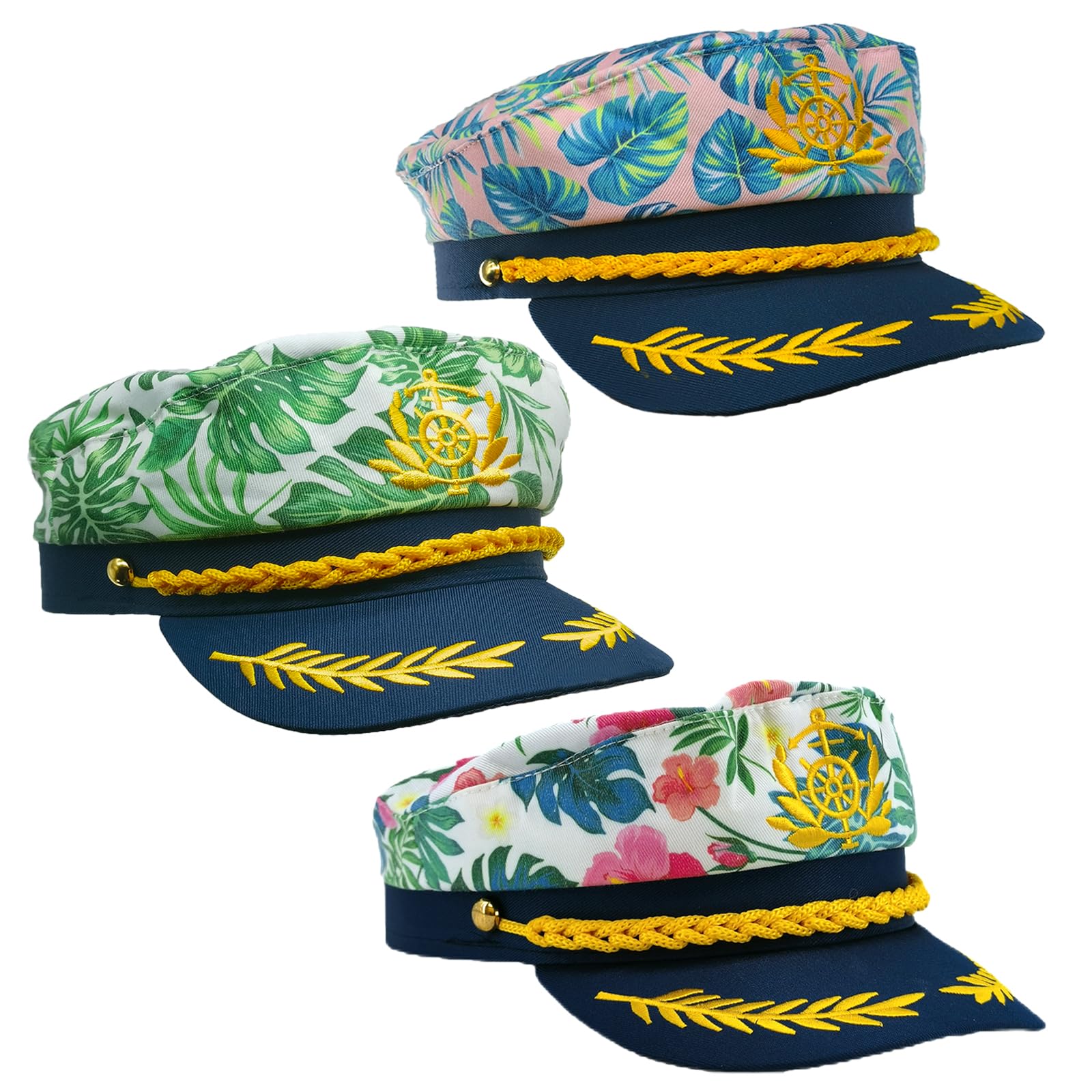 IFJJ 3 Pieces Yacht Captain hat Navy Marine Hat Dress Up & Pretend Play Sailor hat for Men Women Halloween Costume Accessory