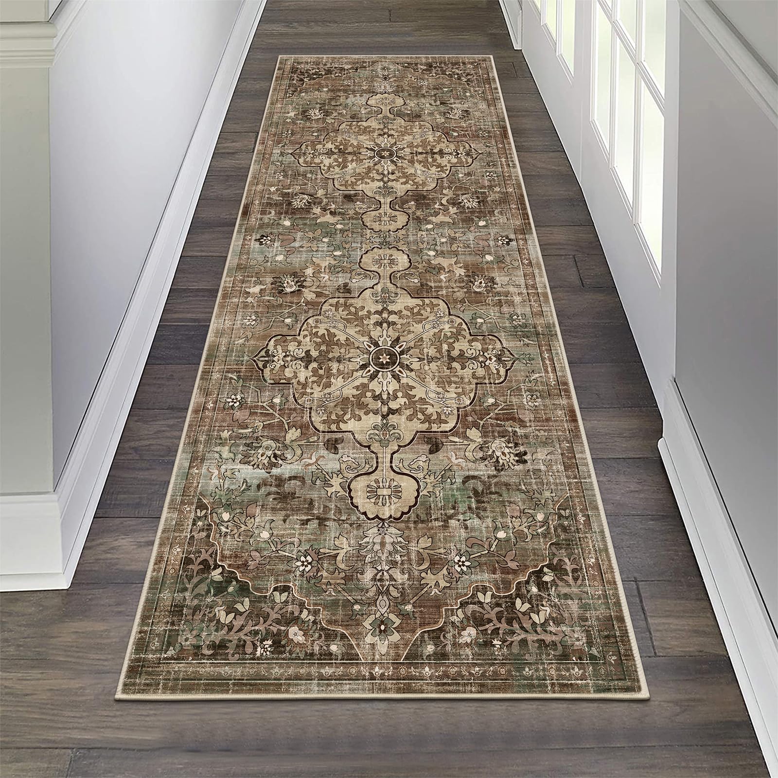 Pauwer Boho Hallway Runner Rug 2x6 Washable Entryway Area Rugs Non Slip Farmhouse Vintage Floor Mat Carpet Runner for Hallways Laundry Room Kitchen Bathroom Bedroom