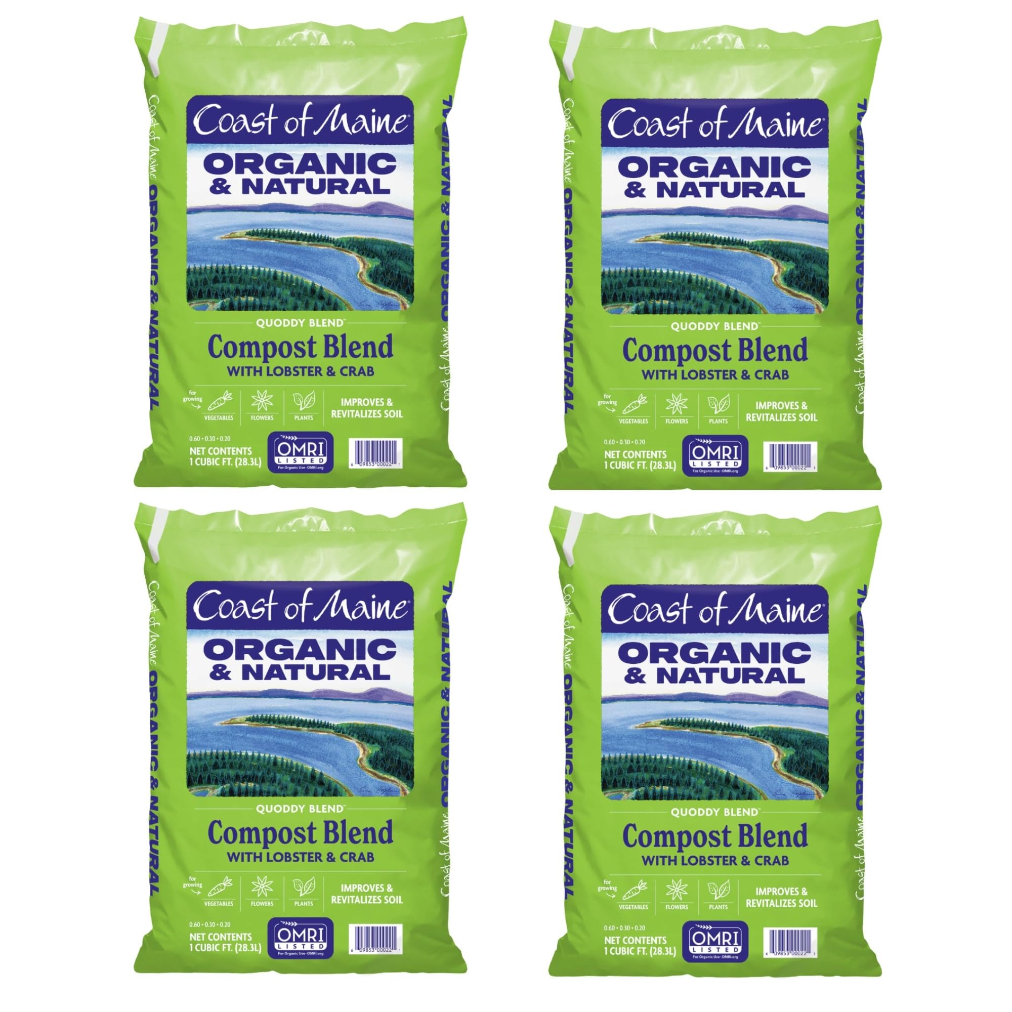 Coast of Maine Quoddy Blend, 1 cu ft (Pack of 4) Organic and Natural Compost Blend with Lobster and Crab - Improves and Revitilizes Soil
