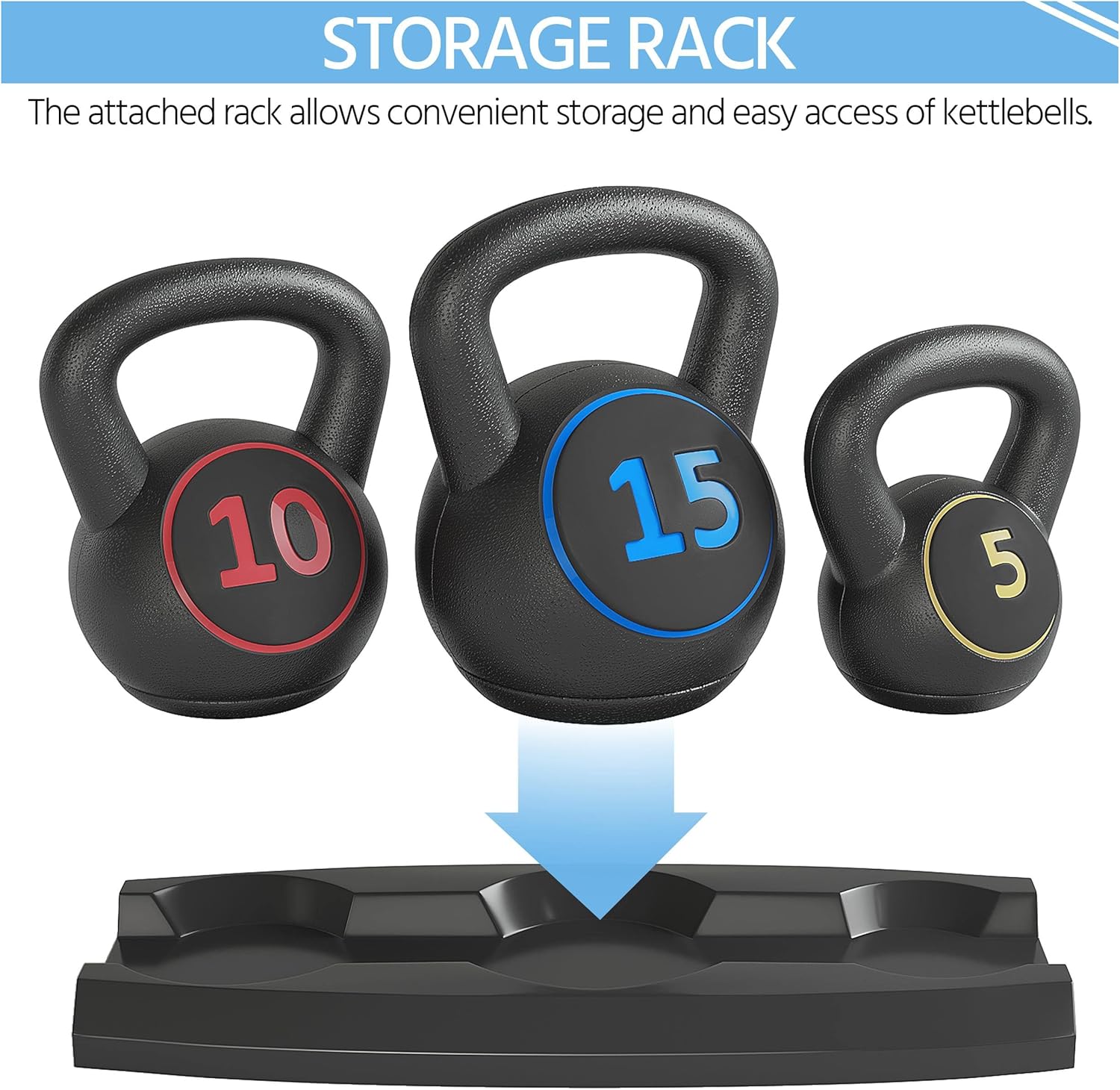 Yaheetech 3-Piece HDPE Kettlebell Exercise Fitness Weight Set w/Storage Rack, Kettlebell Set for Home Gym Exercise, Strength Training, HIIT Workout, Include 5lb, 10lb, 15lb : Sports & Outdoors