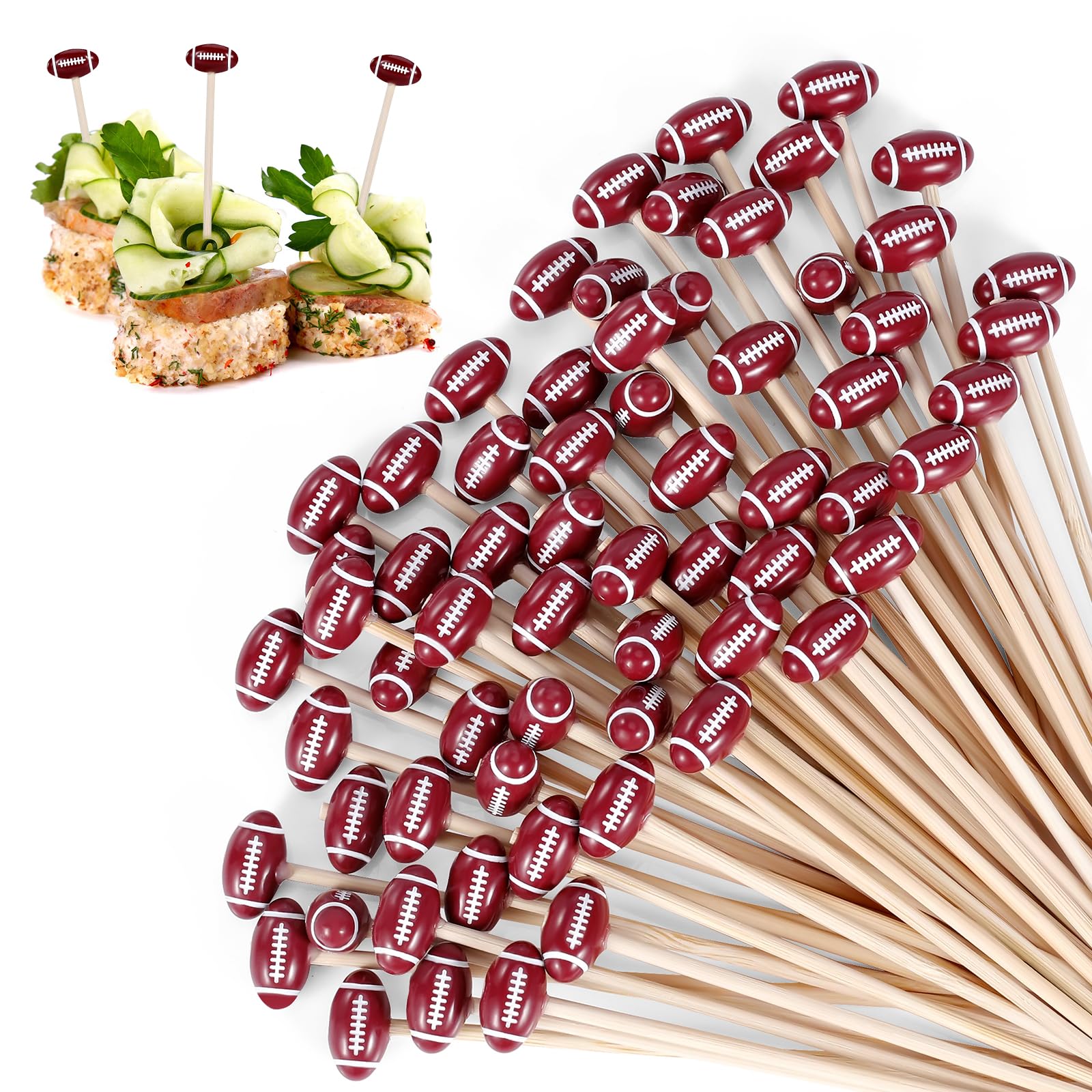 [50 PCS] Football Cocktail Picks Party Decorations - 4.7 inch Cocktail Toothpicks for Appetizers, Football Party Supplies Charcuterie Accessories