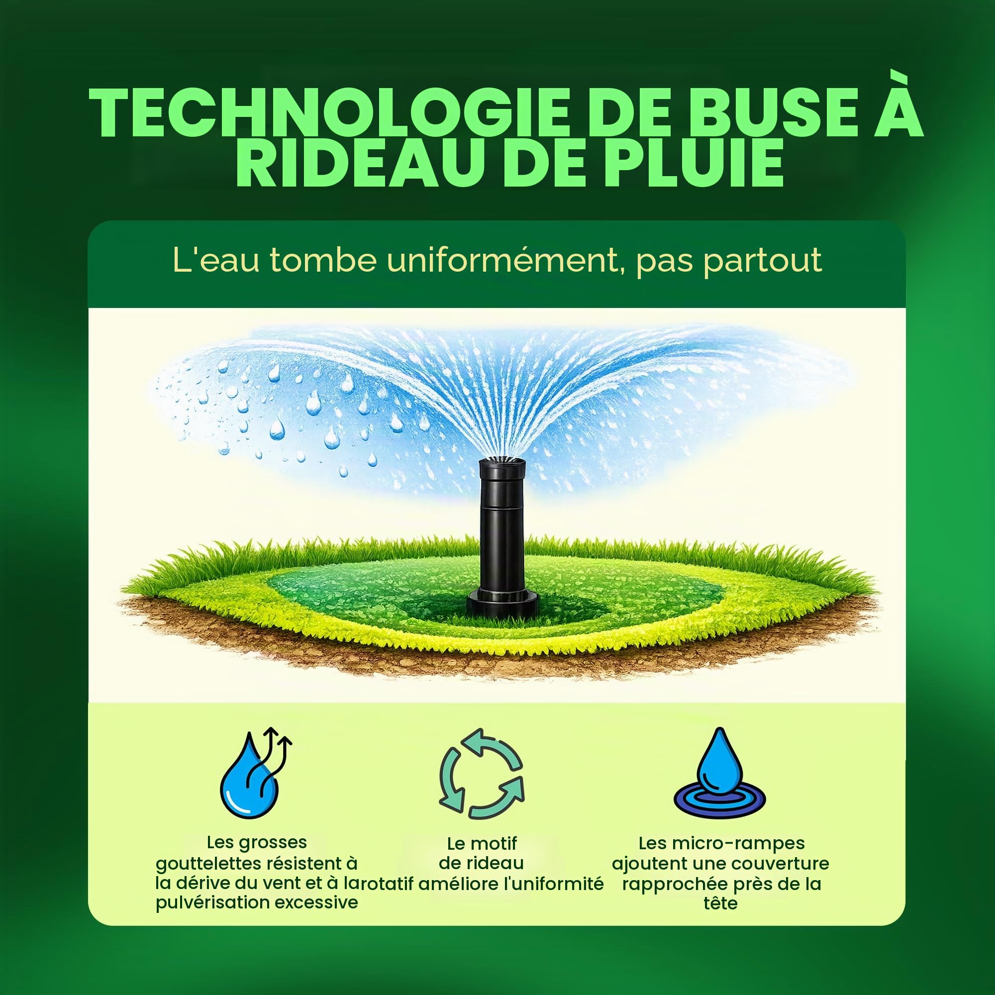 Rain Bird 5000 Série 5004 PC Lot de 10 têtes d'arrosage Rotor réglables de 40 à 360 degrés, système d'irrigation escamotable de 10,6 cm, Distance de pulvérisation d'eau de 75 à 150 cm (Y54007)