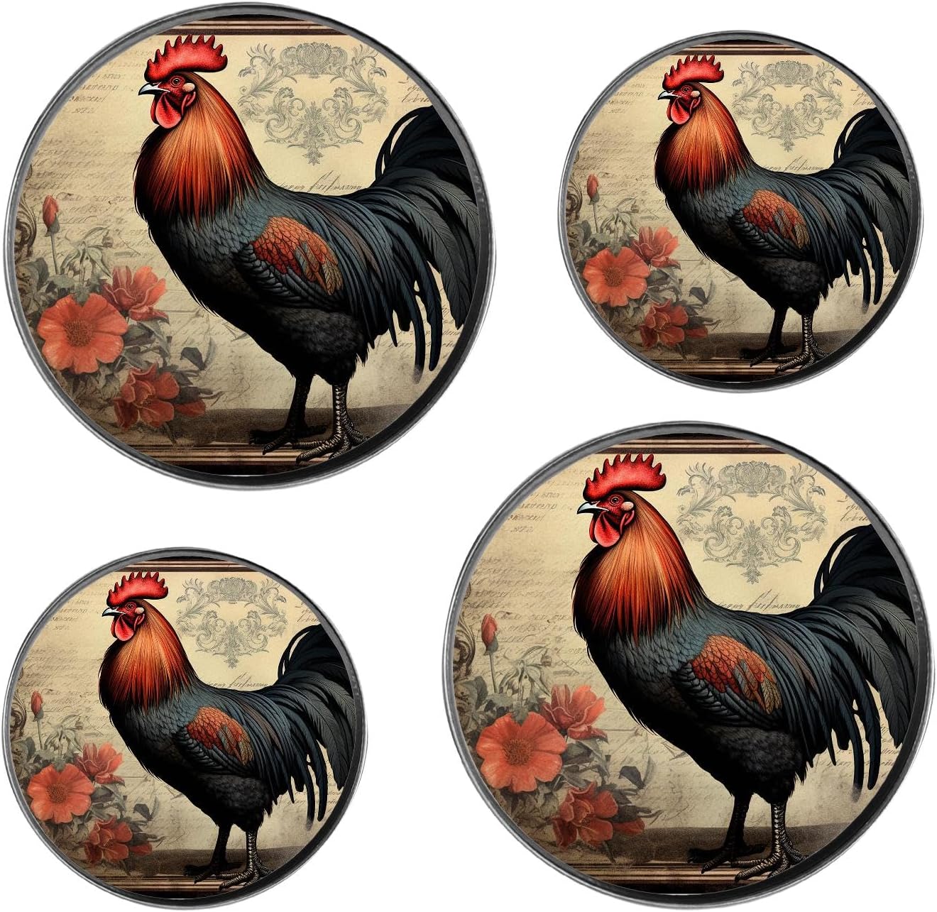 Vintage Rooster Beautiful Set of 4 Stove Burner Covers - Premium Round Electric Stove Range Protectors,8 IN & 10 IN