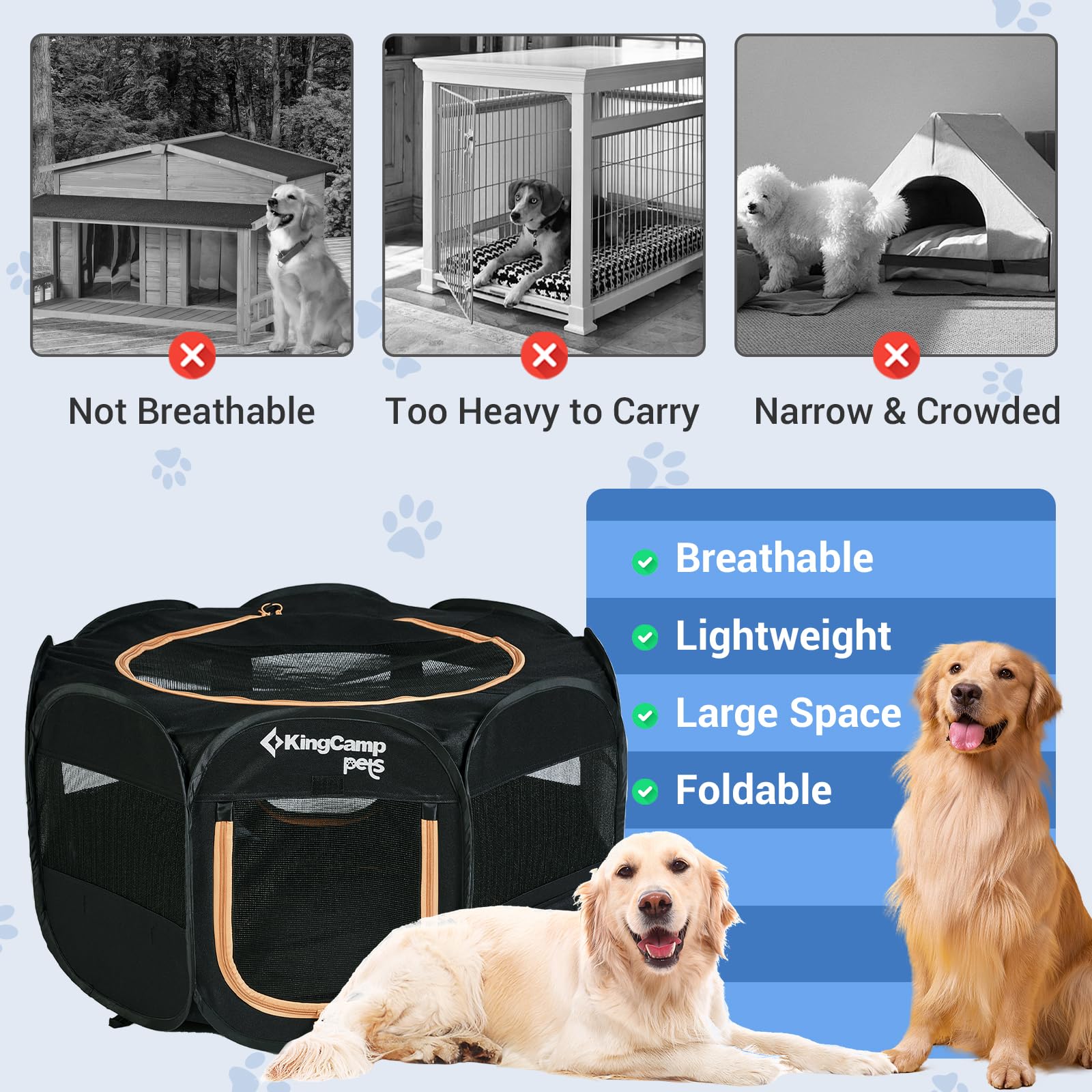 KingCamp Pet Box Pop Up Box for Dog Cat Puppy Guinea Pig Fabric Box with Breathable Mesh Foldable Portable Lightweight for Indoor Outdoor 50x50x23.6Inch Black