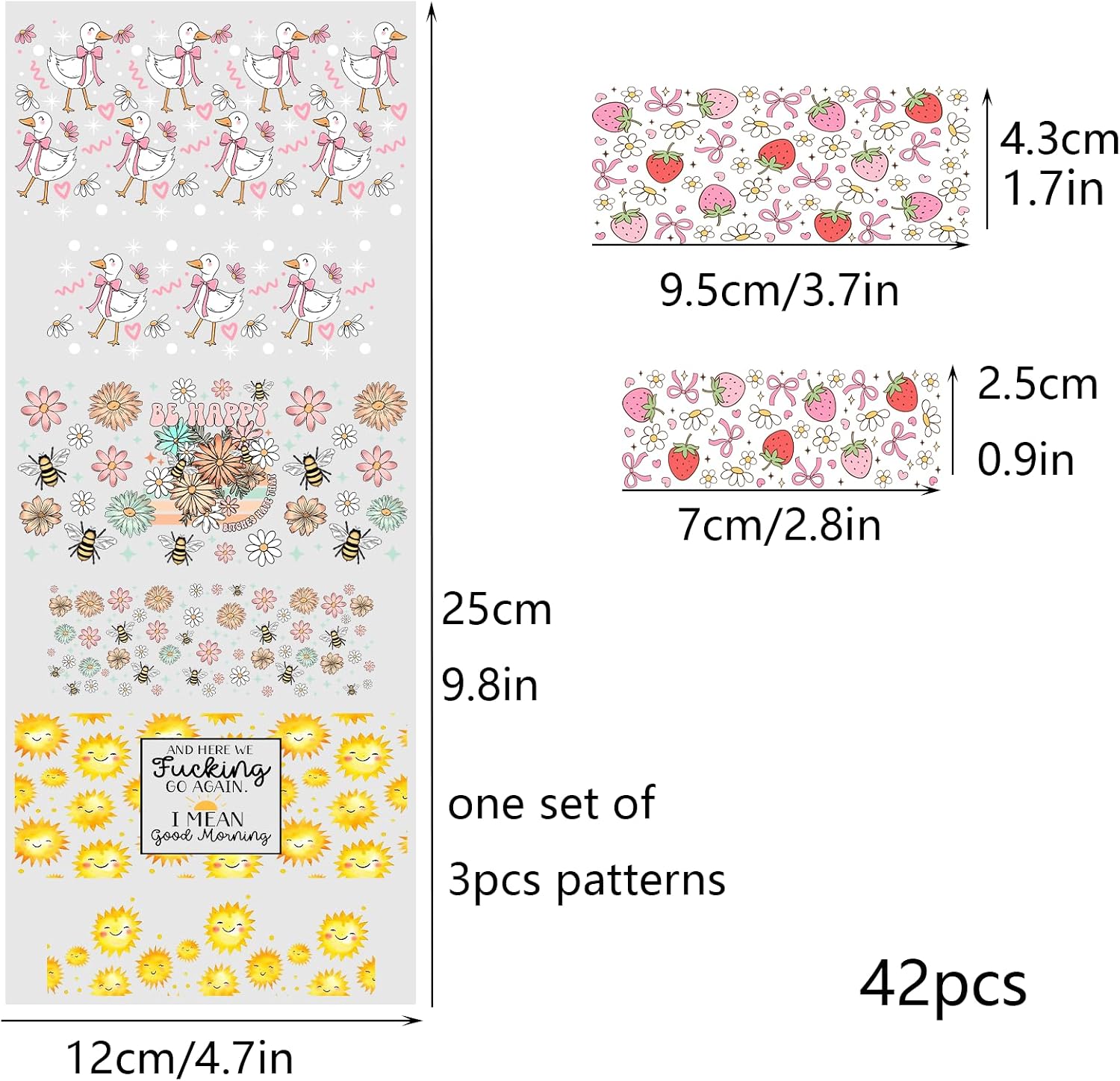 42pcs Cherry Shell Sun Full Cups MINI UV DTF Keychain Wrap Ghost Bow Book Sunflower Coffee mini uvdtf Packaging for 40oz Tumbler Key Pendant Cake Happy Heart Butterfly Howdy Strawberry Cow Watermelon