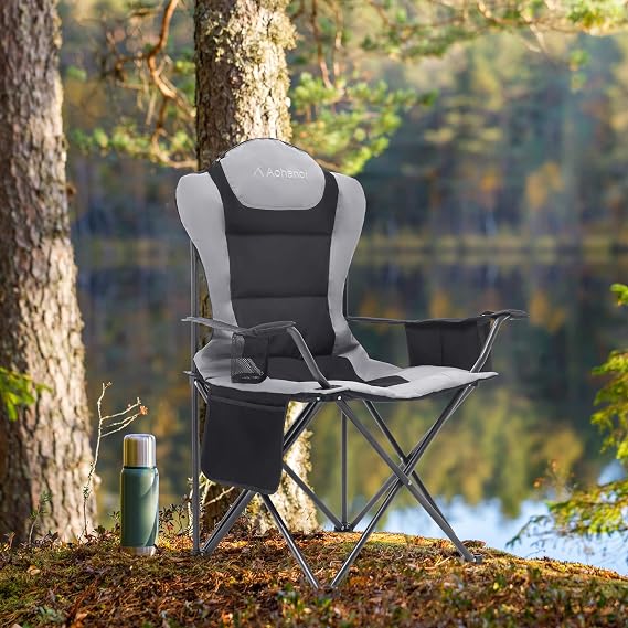 Aohanoi 2 Pack Camping Chairs for Heavy People,Outdoor Folding Camp Chairs for Adults with Cup Holder & Cooler Bag for Outside,Outdoor Lawn Chairs Supports Up to 400lbs