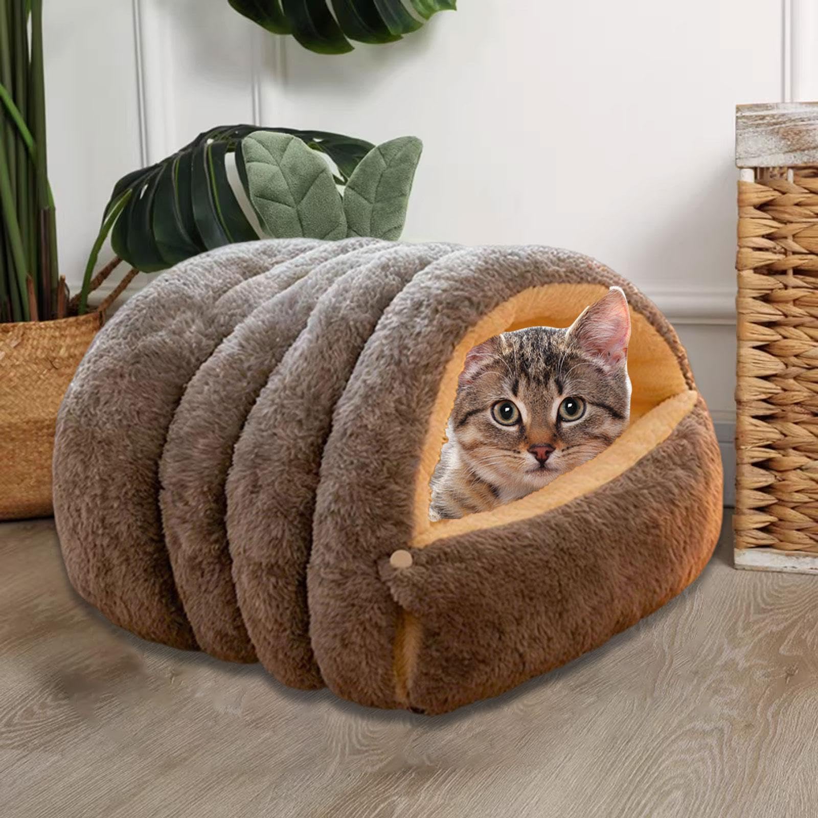 Cama Cueva para Gatos, Cálida, Nido Cerrado para Gatos de Interior, Refugio Suave para Todas, Casa para Que Duerma, Refugio Par, Gris M