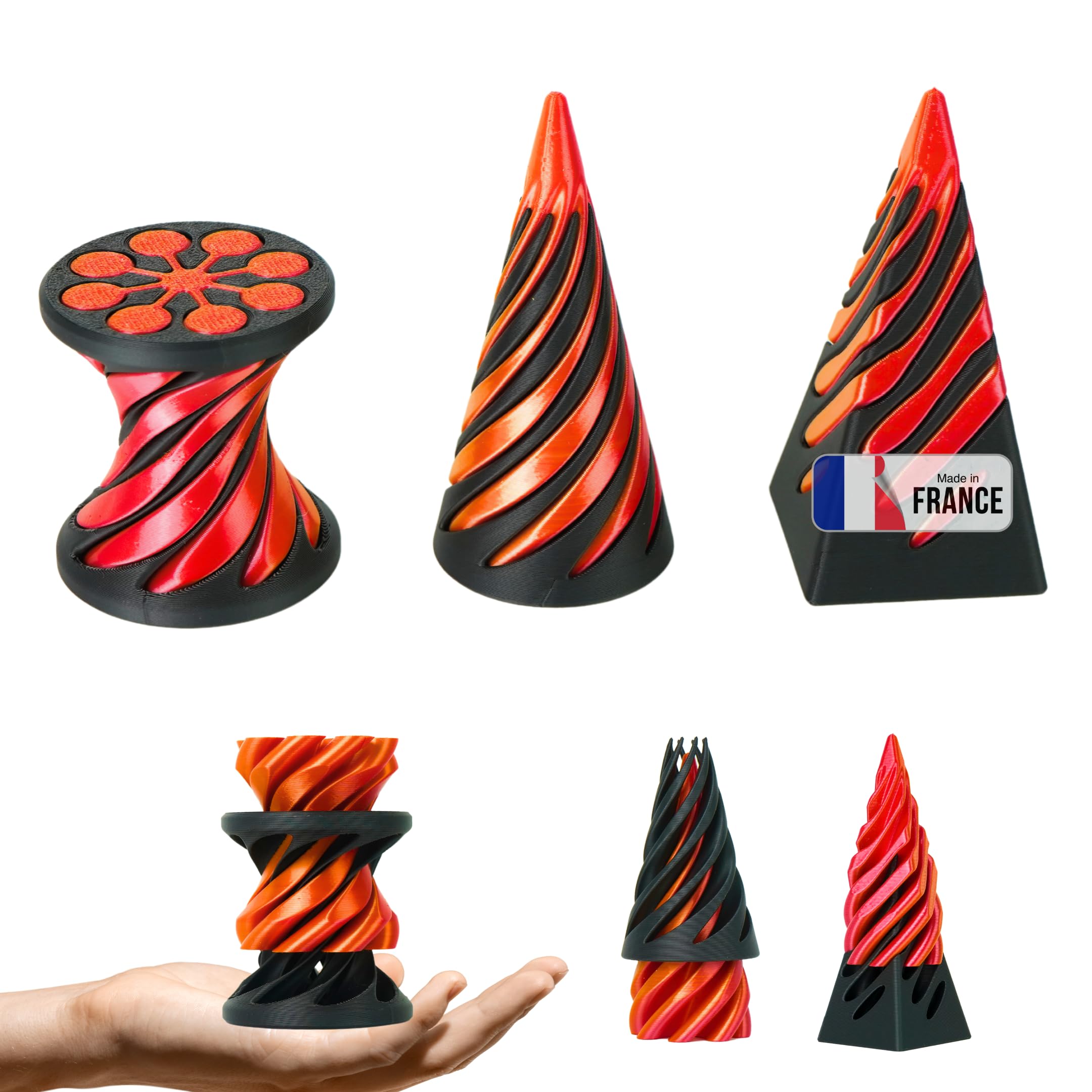 3-Pack Impossible Anti-Stress Fidget - Impossible Spirals: Cone, Pyramid, and Cylinder 3D-Printed - Gift Ideas for Adults, Small and Lightweight