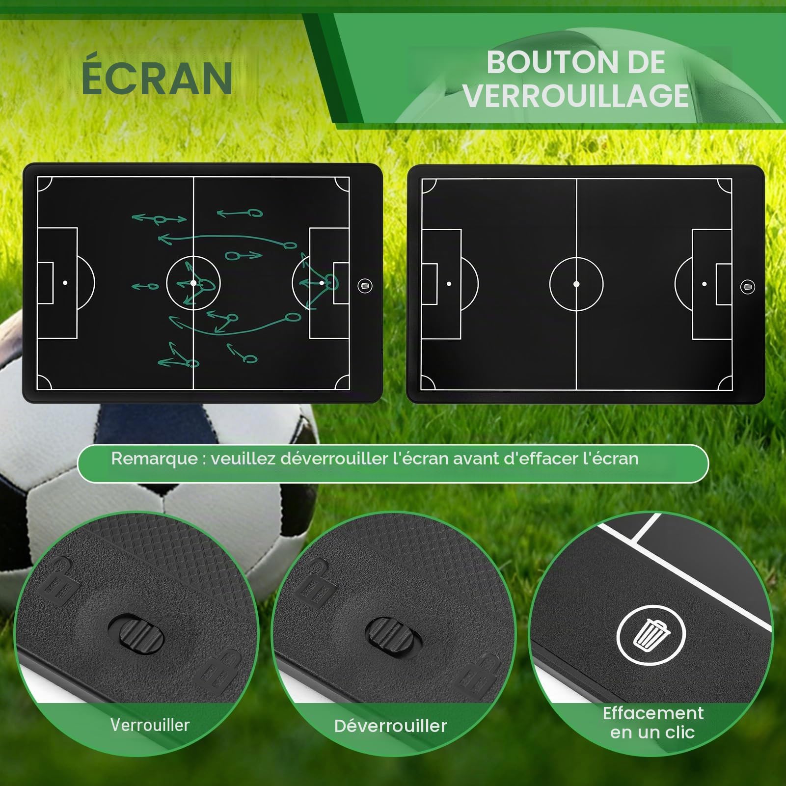 Tableau tactique LCD de 40,6 cm pour football, tableau électronique amélioré, bloc-notes tactique magnétique avec cadre en ABS respectueux de l'environnement, imperméable, résistant aux chutes avec