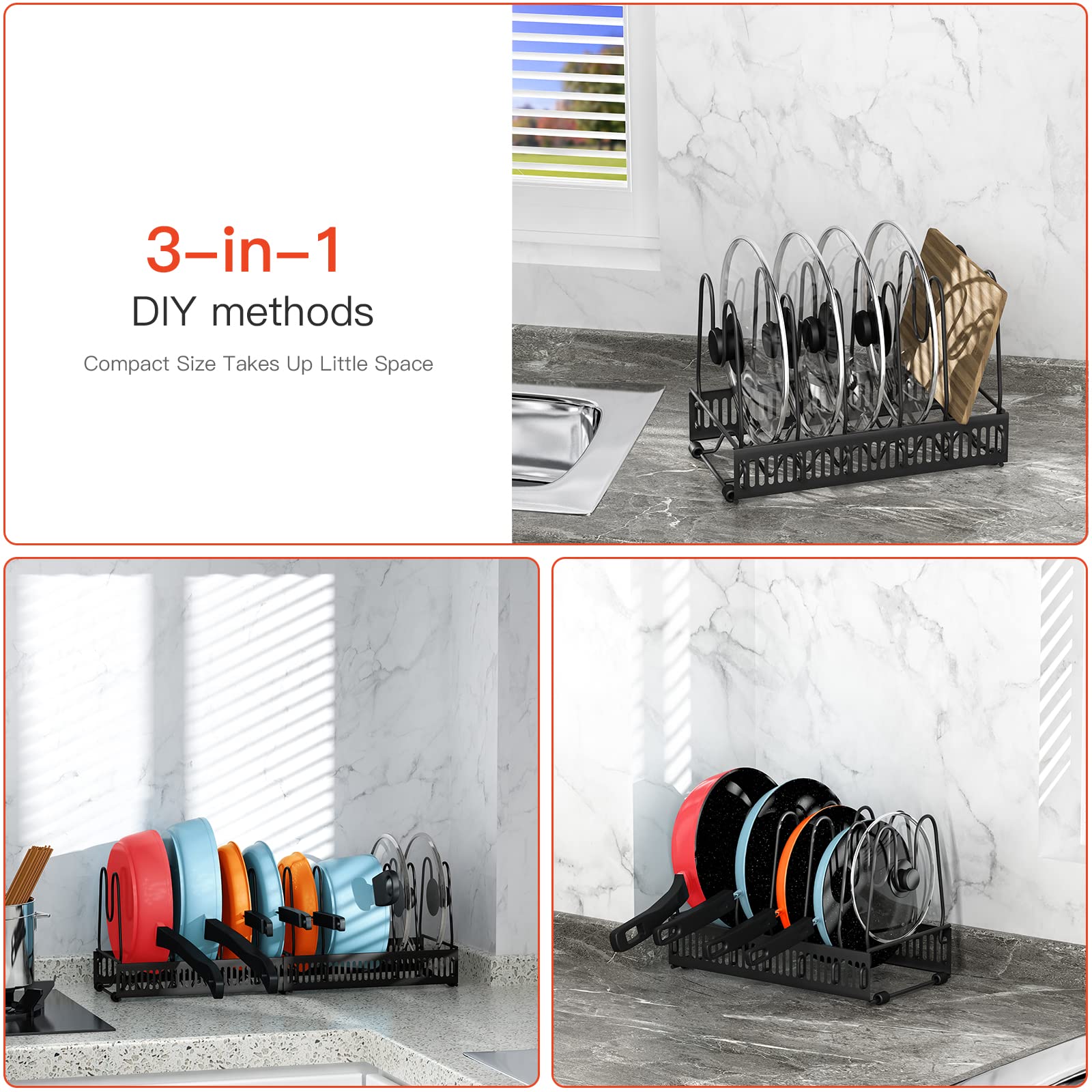 FAOKZE pfannenhalter, 10 Etagen pfannen, topf organizer, topfdeckel aufbewahrung, topfdeckelhalter, schneidebrett organizer, pfannenhalter für schrank, schublade Küche, Haushalt & Wohnen