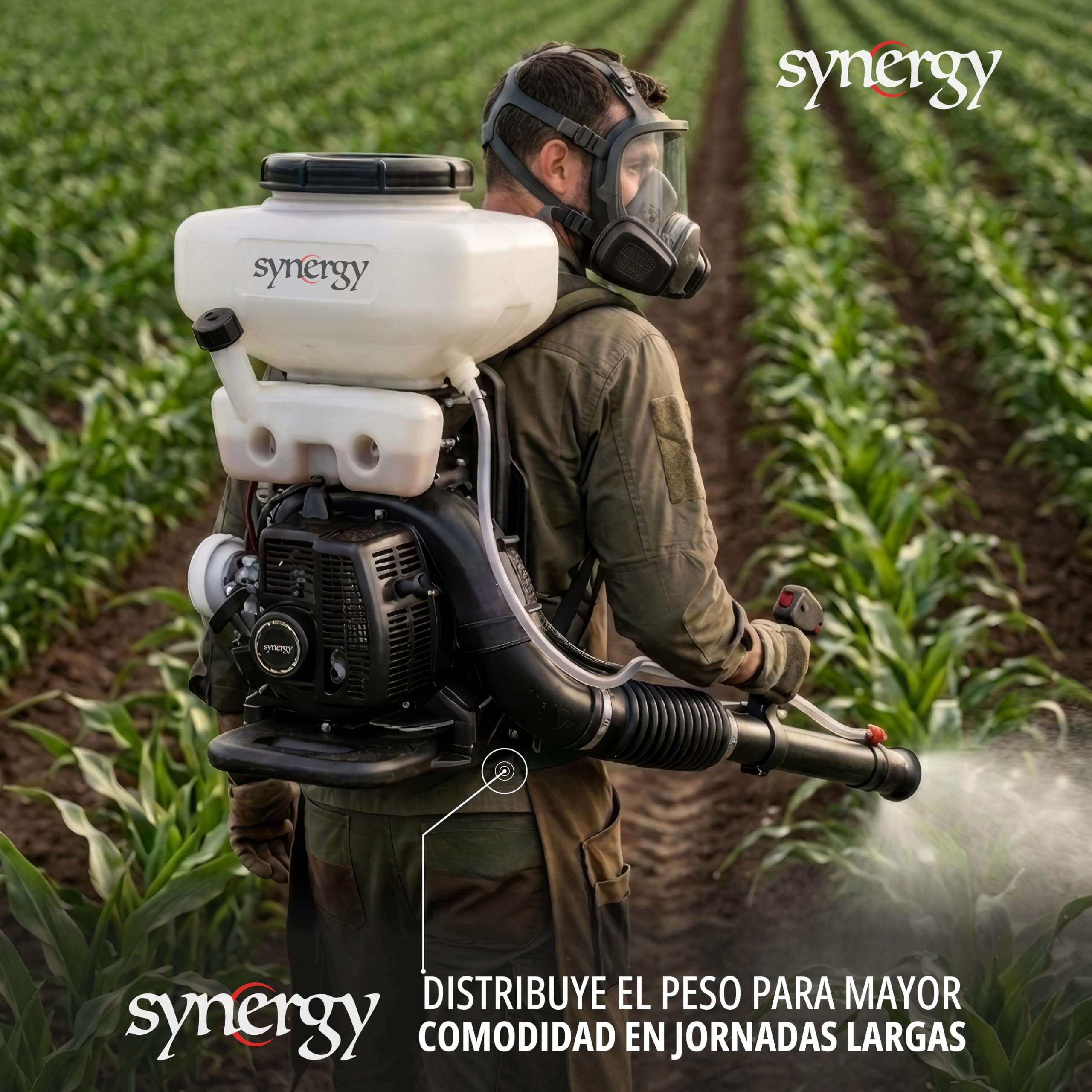 Synergy Sulfatadora de Mochila Profesional a Gasolina K-S42-42cc 2T para Líquido y Polvo, Depósito 14L, 11m de Alcance, Caudal 4L/min, Función Soplador y Mochila Ergonómica