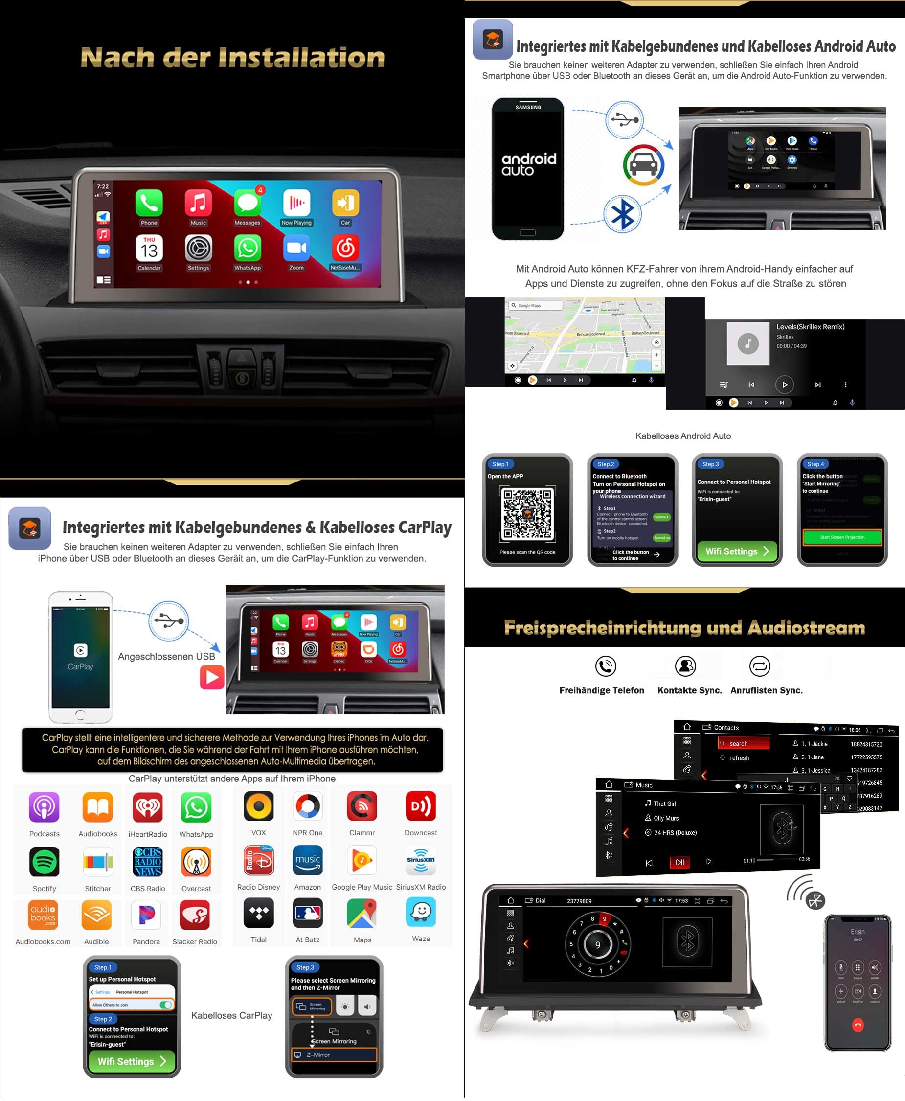 Erisin 10,25" Android 13 radio samochodowe GPS nawigacja do BMW X5 E70 X6 E71 CIC system obsługuje CarPlay IPS Touch Screen iDrive OEM radio Bluetooth DAB+ Android Auto WiFi USB TPMS 8-rdzeniowy 4 GB