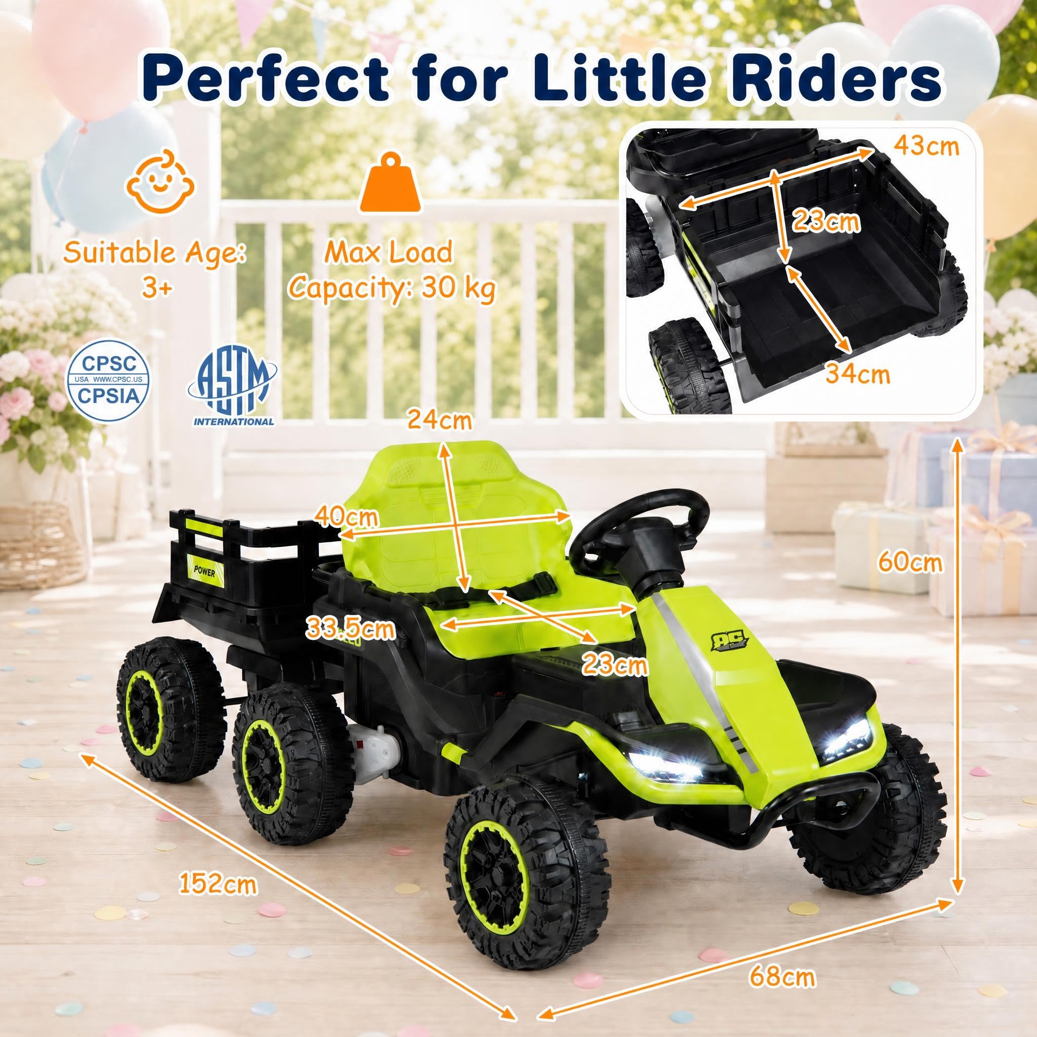 GOPLUS Coche Tractor Eléctrico 24V para Niños 3+ Años (Verde)