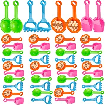 48 Pcs 5.5 Inch Mini Beach Sand Shovels Colorful Plastic Rake Shovel Sifter Beach Toys for Kids Teens Boys Girls Garden Summer Party Shoveling Sand and Snow, 4 Styles