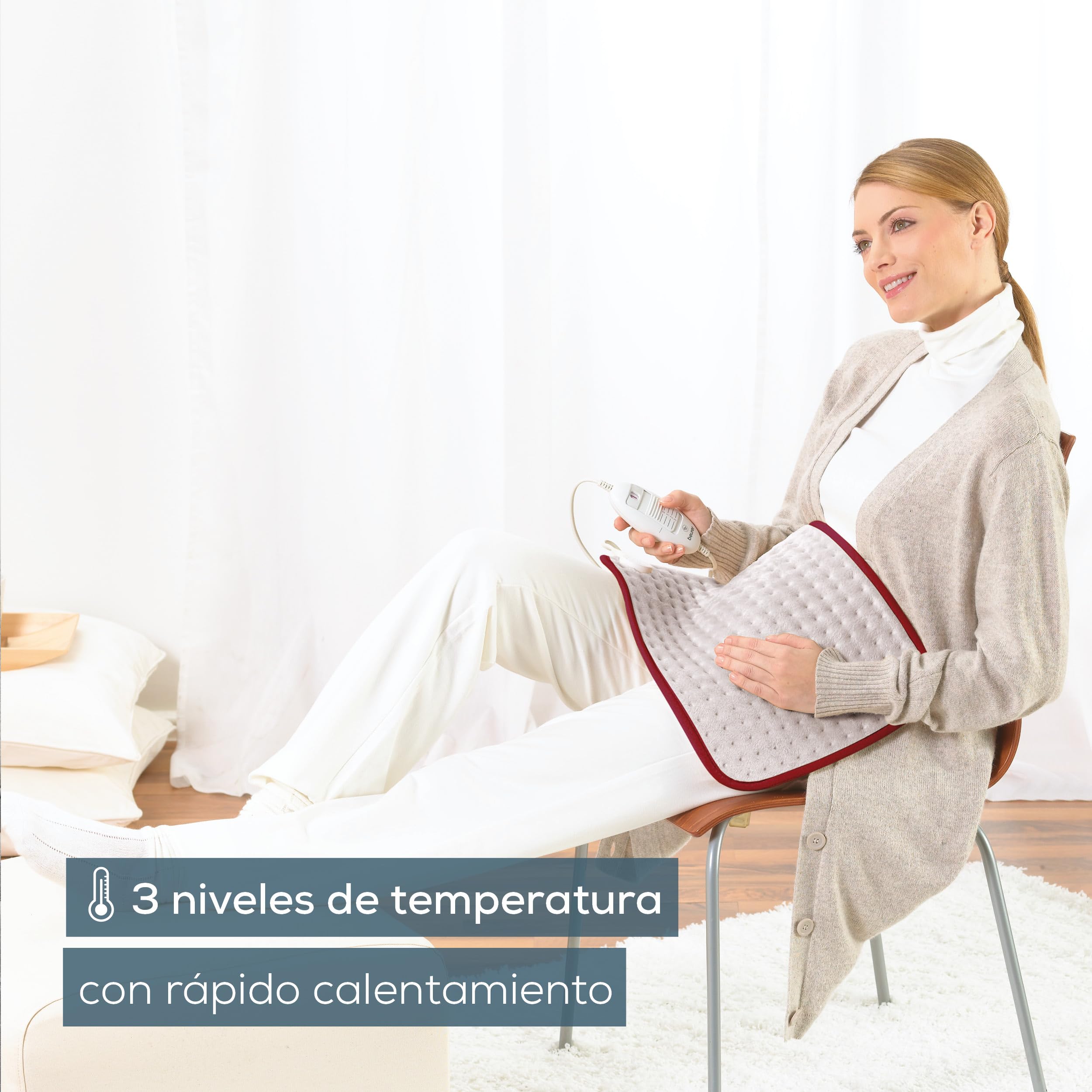 Beurer HK Comfort Almohadilla eléctrica, esterilla térmica con calentamiento ultrarápido y apagado automático 90 minutos, 3 niveles, display iluminado, 44 x 33 cm