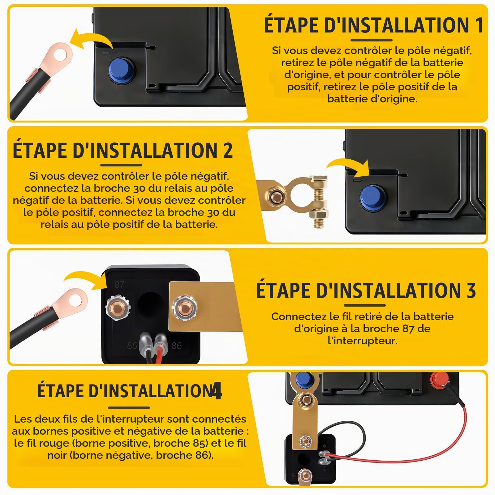 Coupe Circuit Batterie 12V, DC12V 200A Coupe Batterie à Distance, Avec 2 Télécommandes, Antivol,pour Voiture, Bateau, Camion, RV